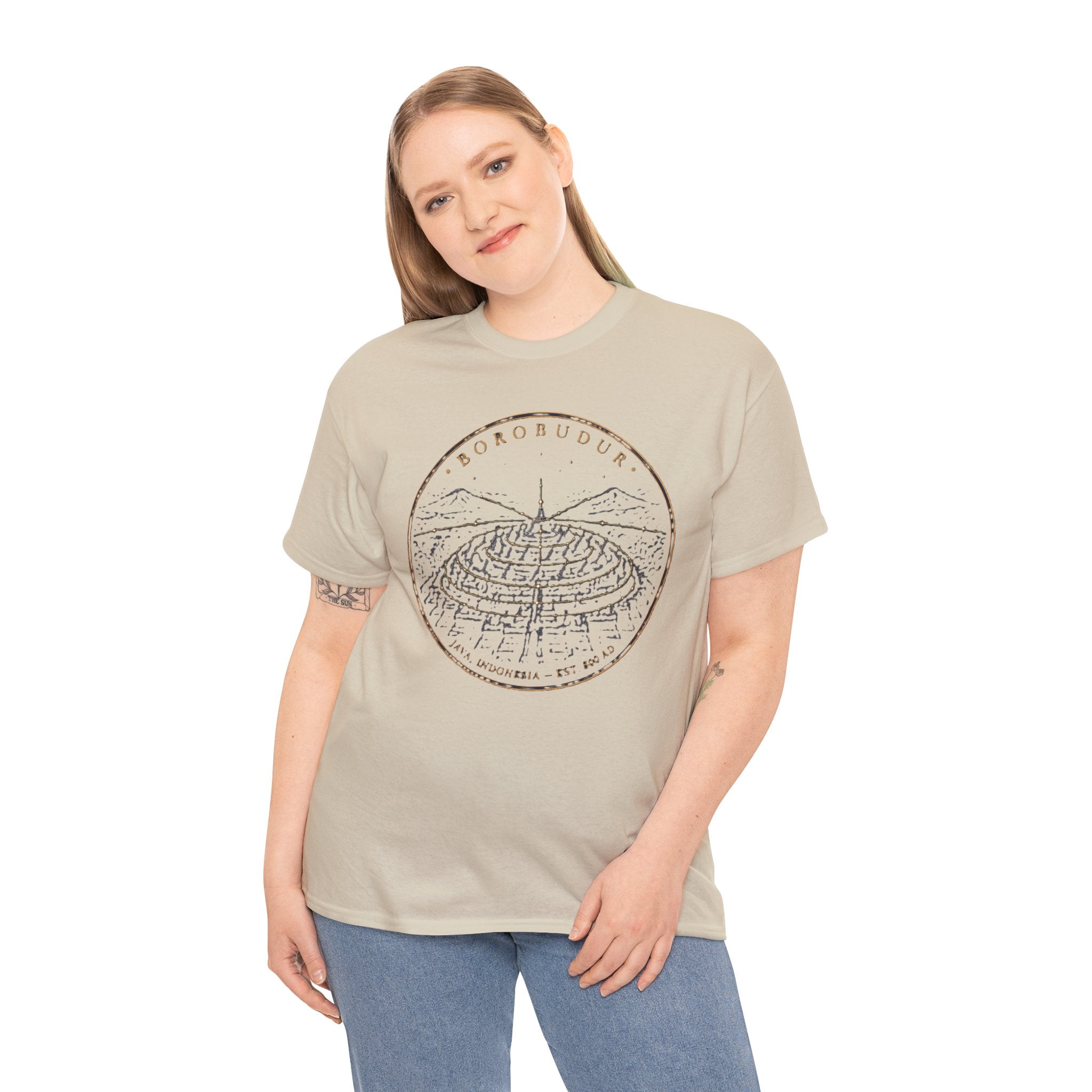 Borobudur T-Shirt | World's Largest Buddhist Temple Java Aerial Design | Indonesian Heritage Graphic Tee | Sacred Sites T-Shirt
