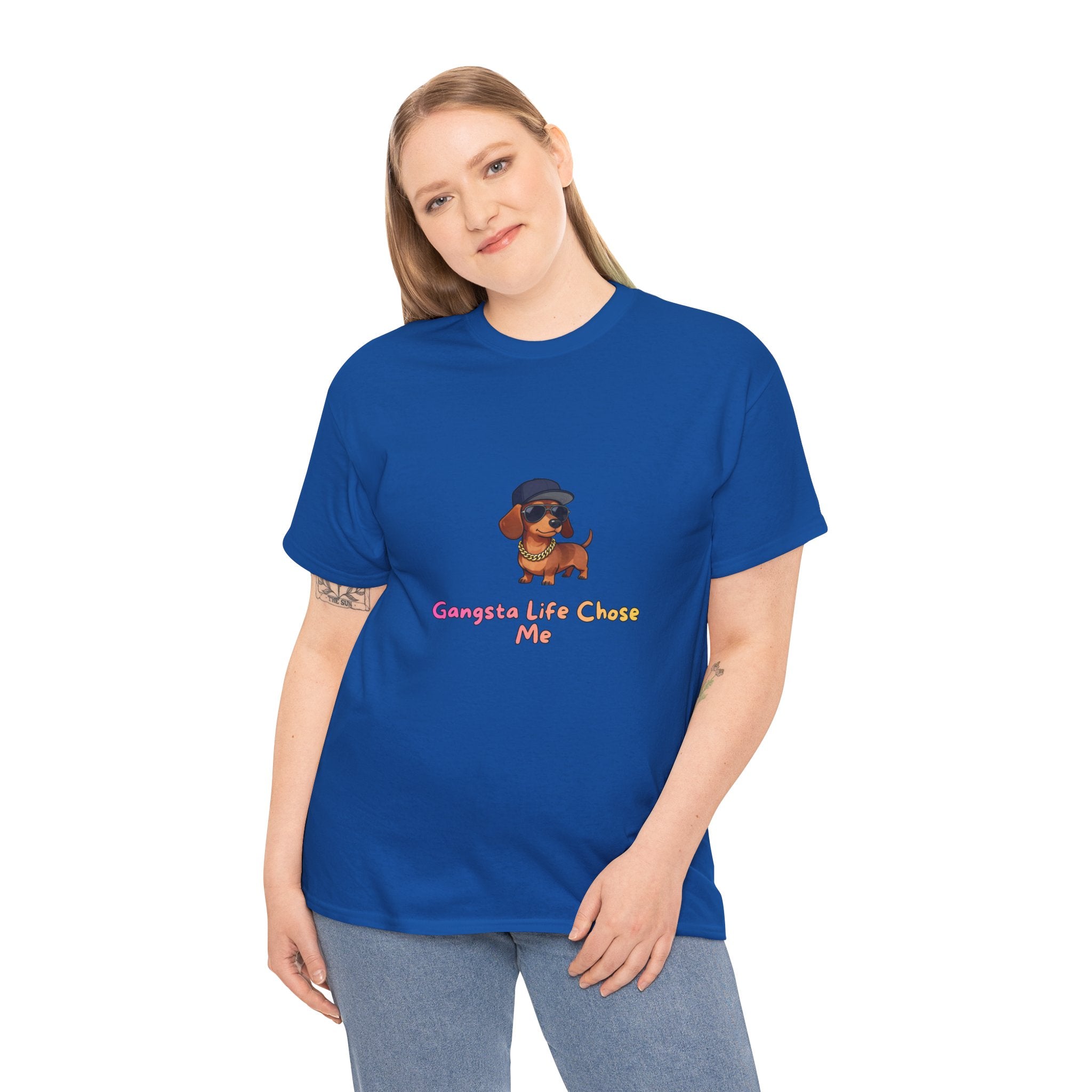 Gangsta Life Chose Me T-Shirt – Funny Hip Hop Dachshund Gold Chain Snapback | Sausage Dog Wiener Dog Street Style Tee