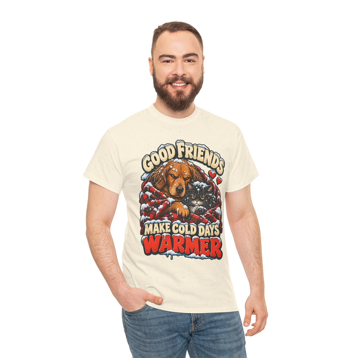 Good Friends Make Cold Days Warmer: Dog and Cat Winter T-Shirt