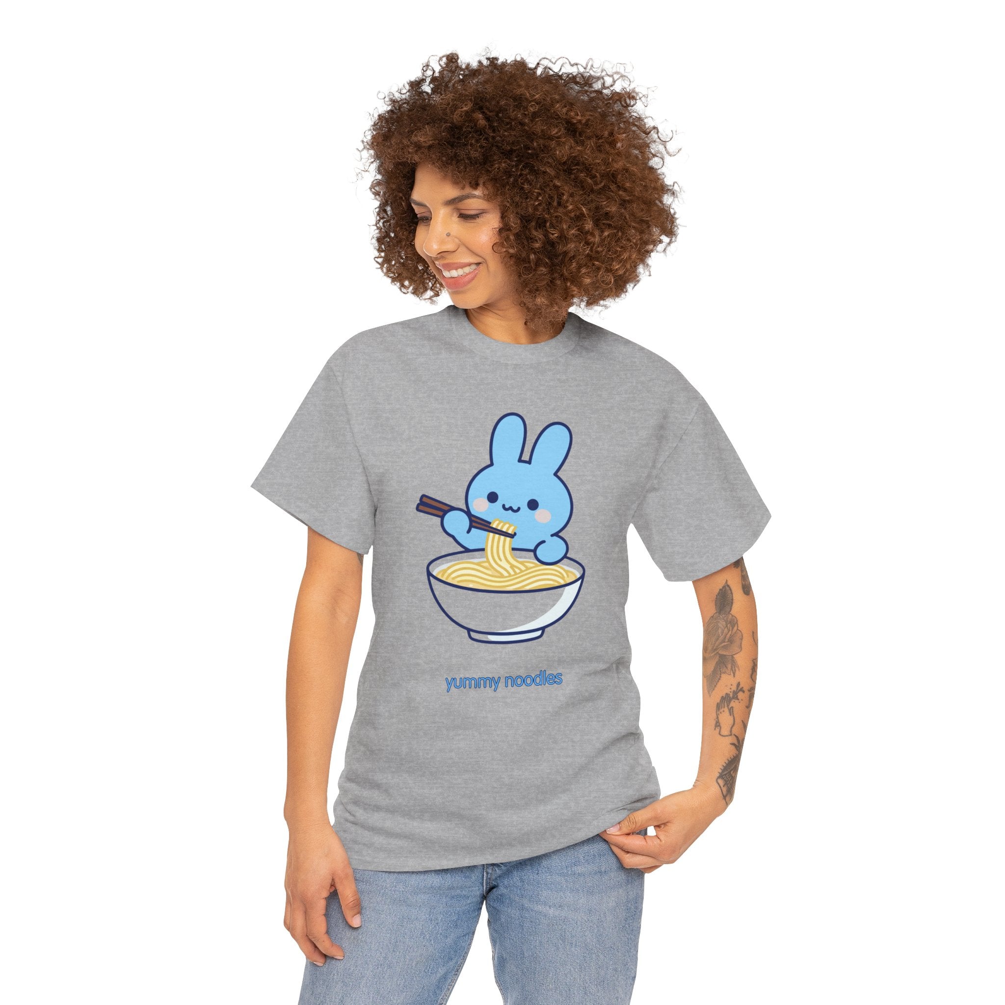 Yummy Noodles Blue Bunny T-Shirt | Cute Kawaii Rabbit Ramen Tee | Kids & Family Graphic T-Shirt