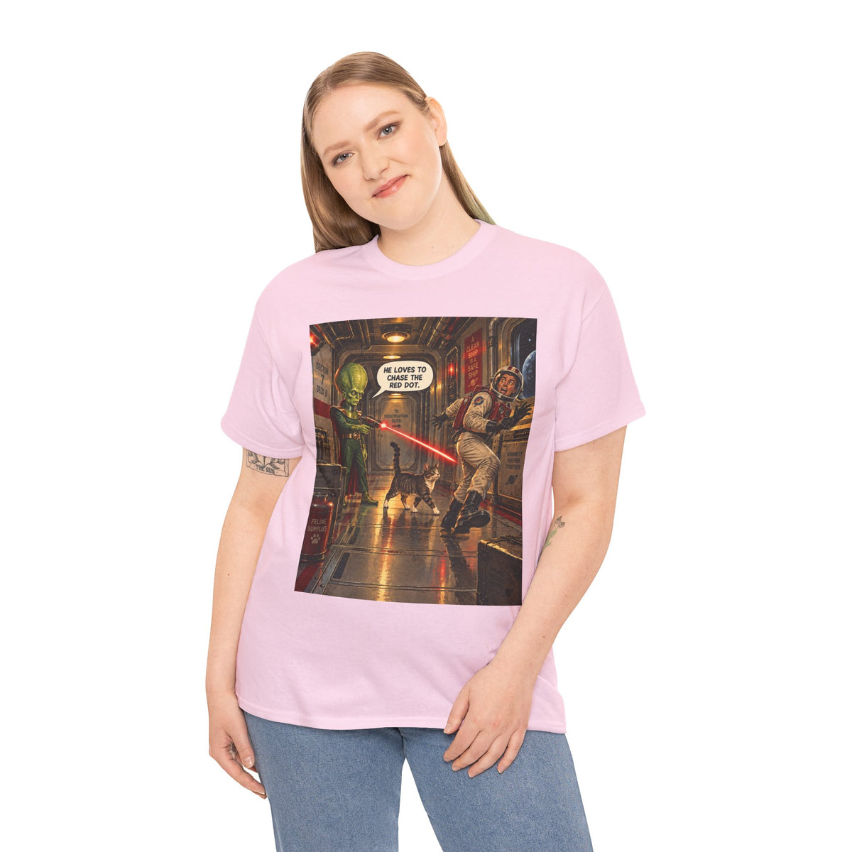 He Loves To Chase The Red Dot Retro Alien T-Shirt