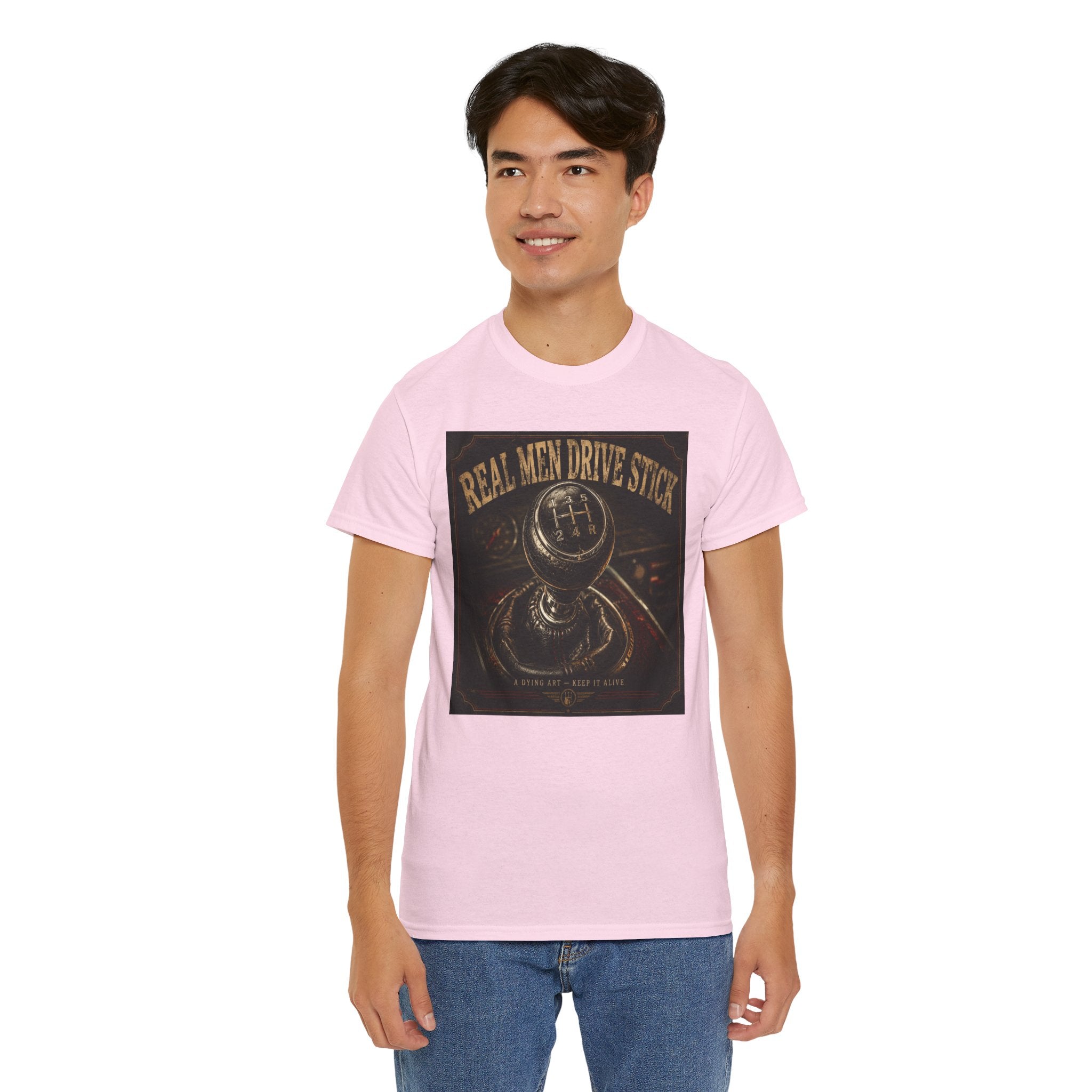 Real Men Drive Stick T-Shirt | Manual Transmission Graphic Tee | Stick Shift Car Lover Shirt | Vintage Gearhead Humour Art