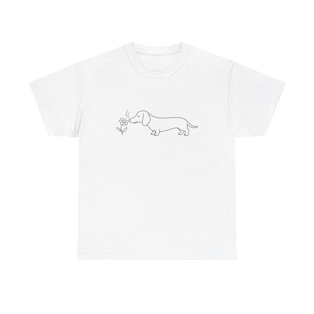 Dachshund & Flower Minimalist Tee — Cute Wiener Dog Line Art T-Shirt