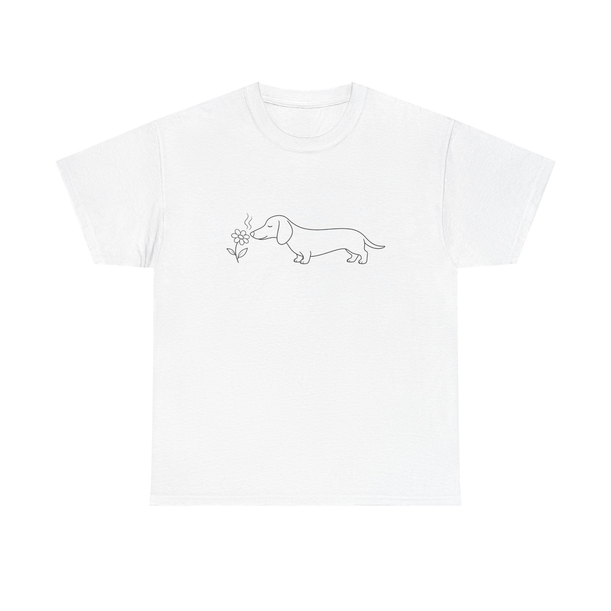 Dachshund & Flower Minimalist Tee — Cute Wiener Dog Line Art T-Shirt