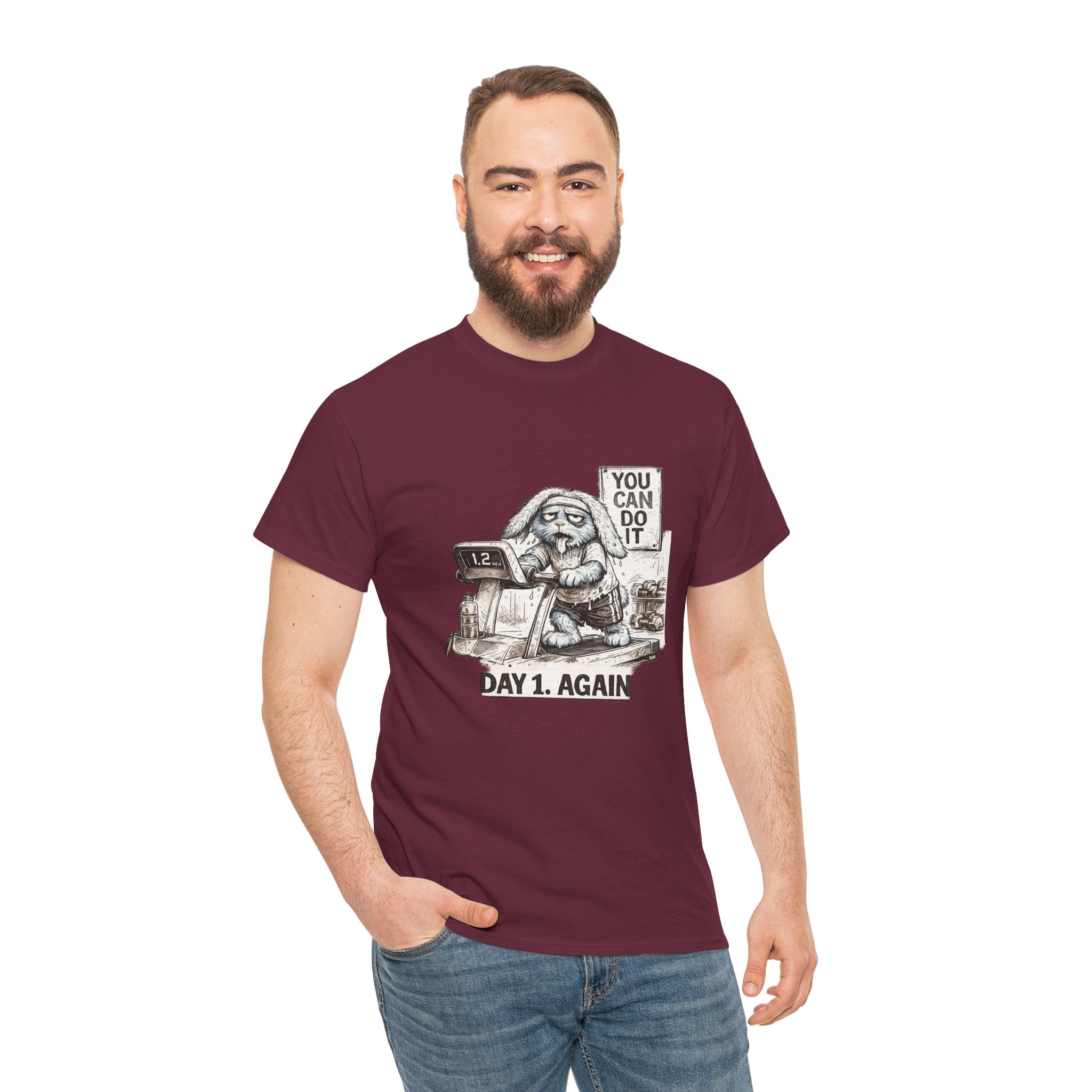 T-Shirt — “Day 1, Again” Motivational Sloth Tee (You Can Do It)