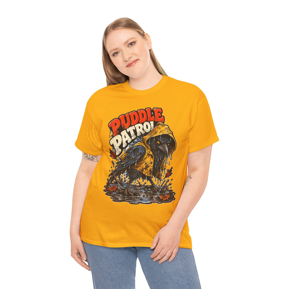 Puddle Patrol: Grumpy Crow in a Raincoat T-Shirt