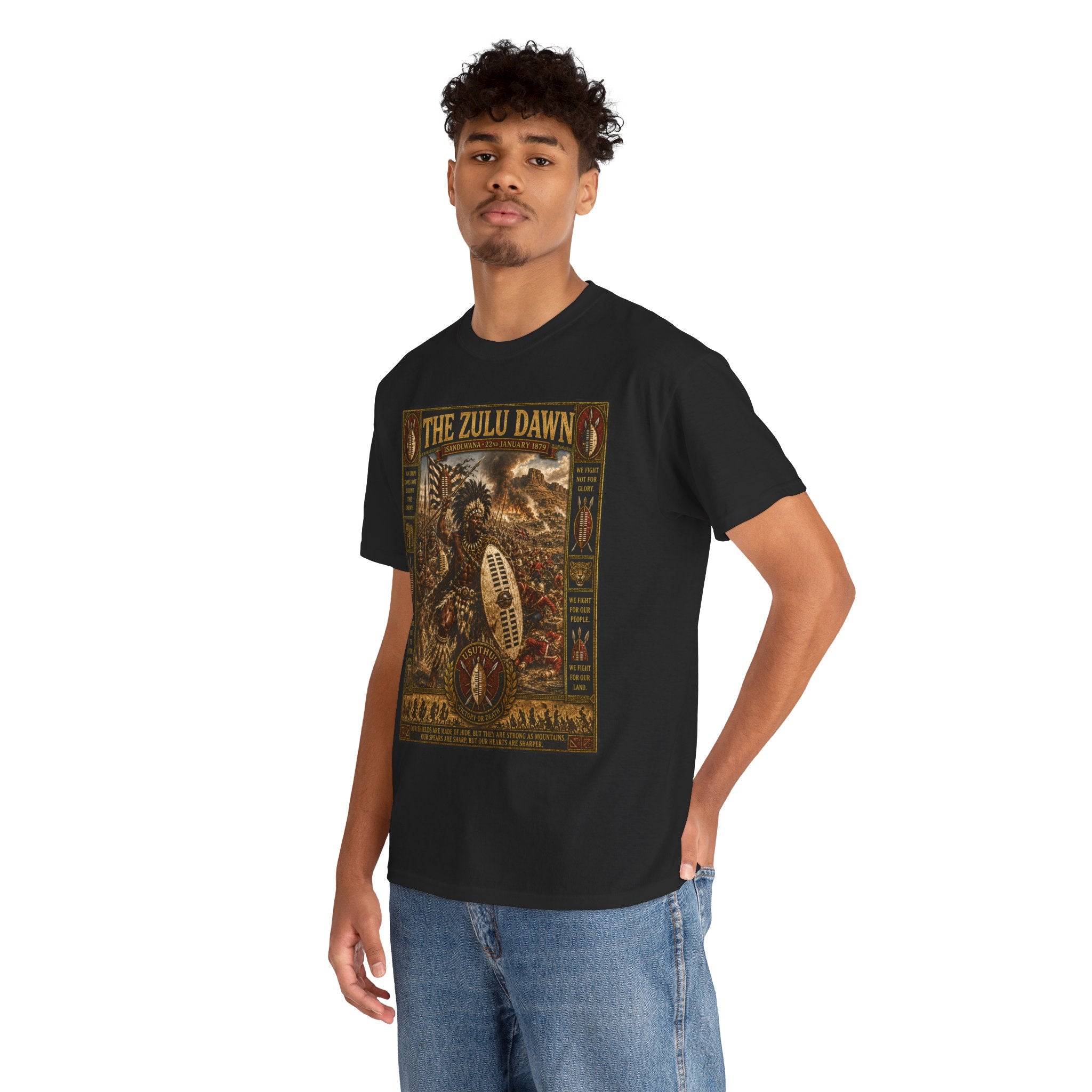 Isandlwana 1879 T-Shirt | Zulu Warrior Battle Art Graphic Tee | Anglo-Zulu War History Shirt | Usuthu Victory or Death Design