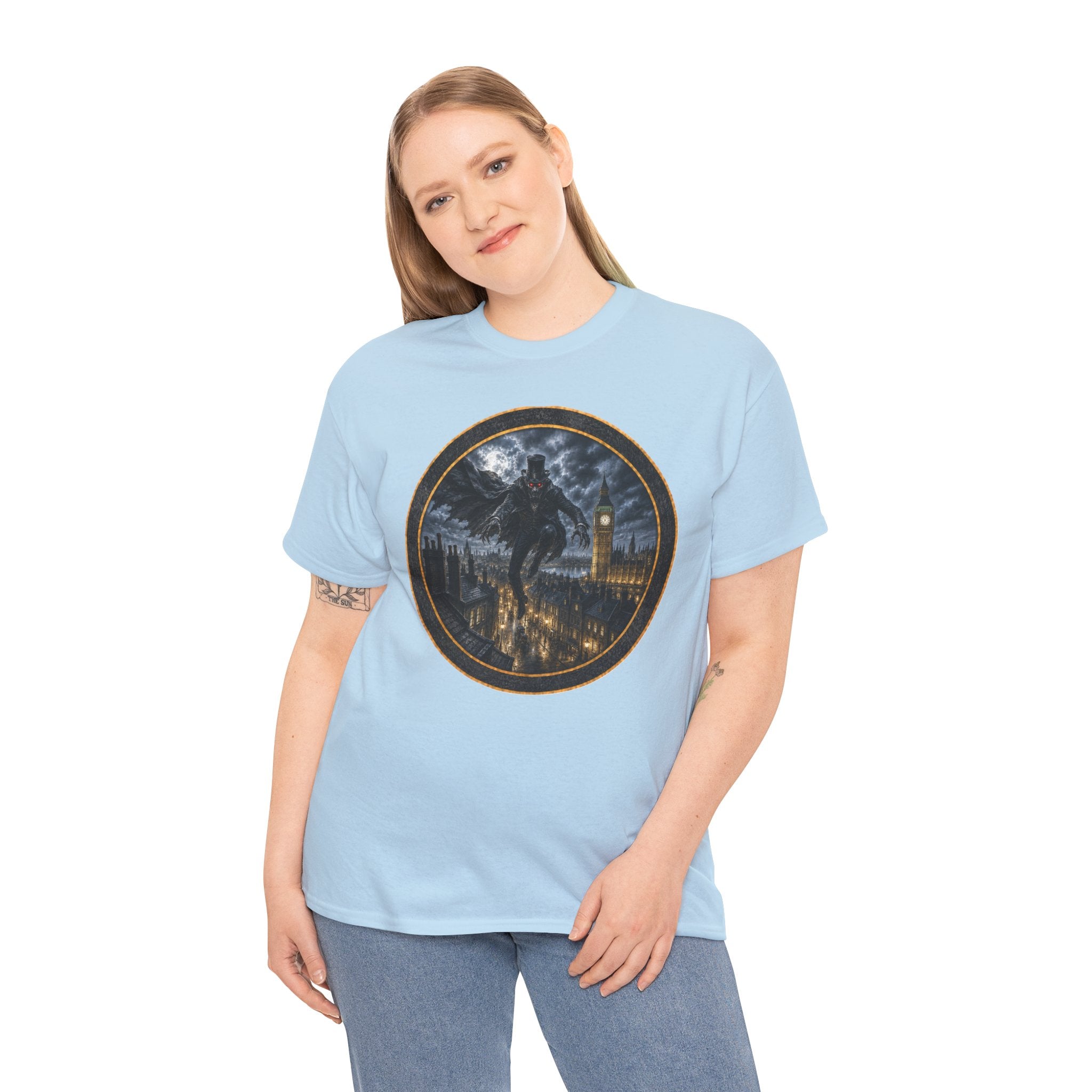 Spring-Heeled Jack T‑Shirt — Gothic Big Ben Skyline Design