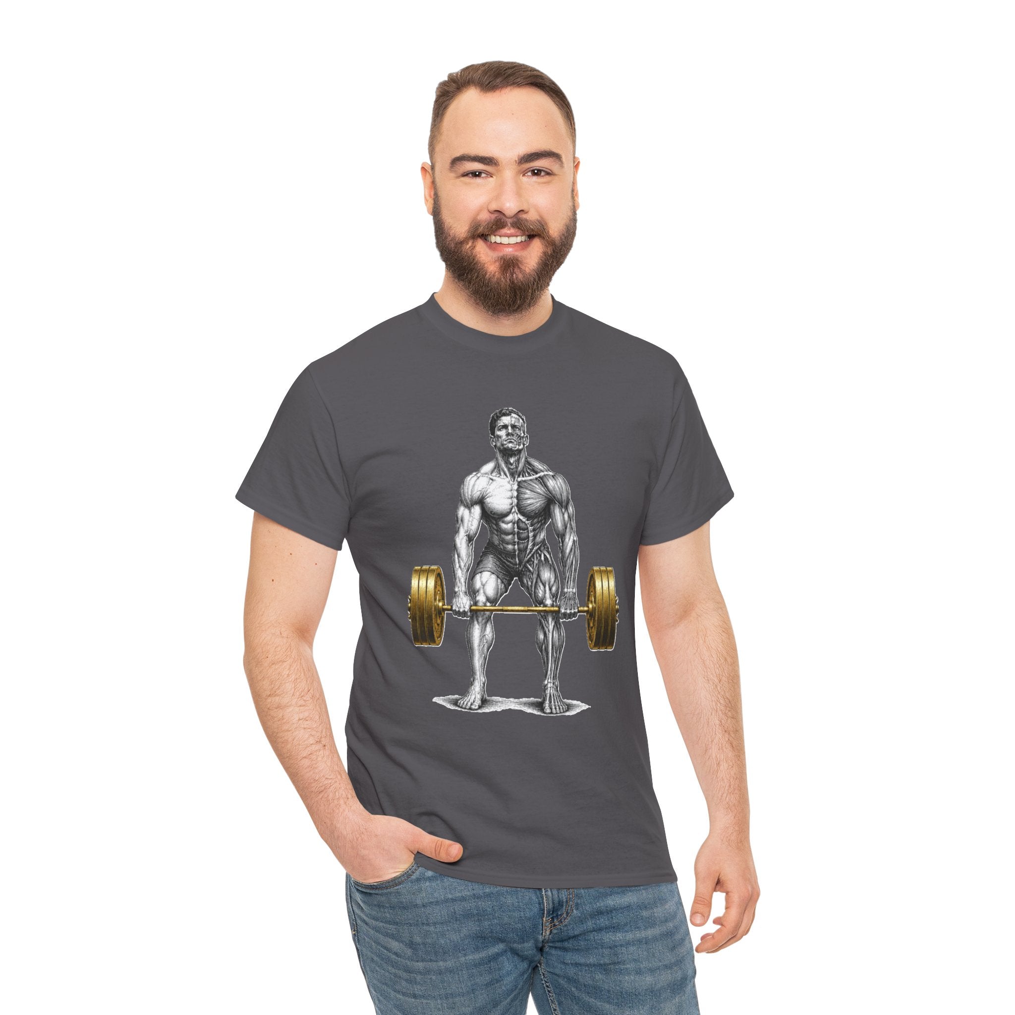 Anatomical Deadlift Gold T-Shirt | Muscle Study Weightlifting Tee