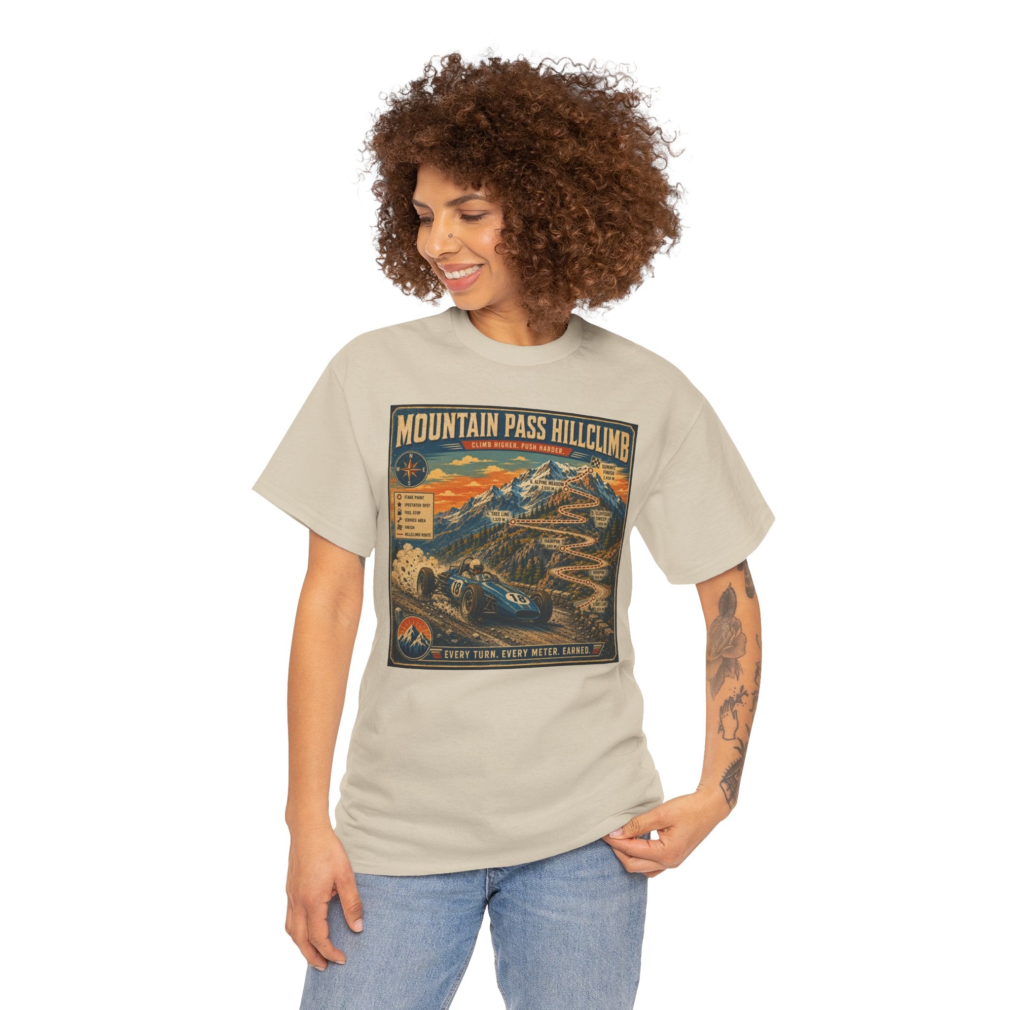 Mountain Pass Hillclimb T-Shirt | Vintage Hillclimb Racing Map Graphic Tee | Classic Open Wheel Racer Shirt | Retro Motorsport Poster Art