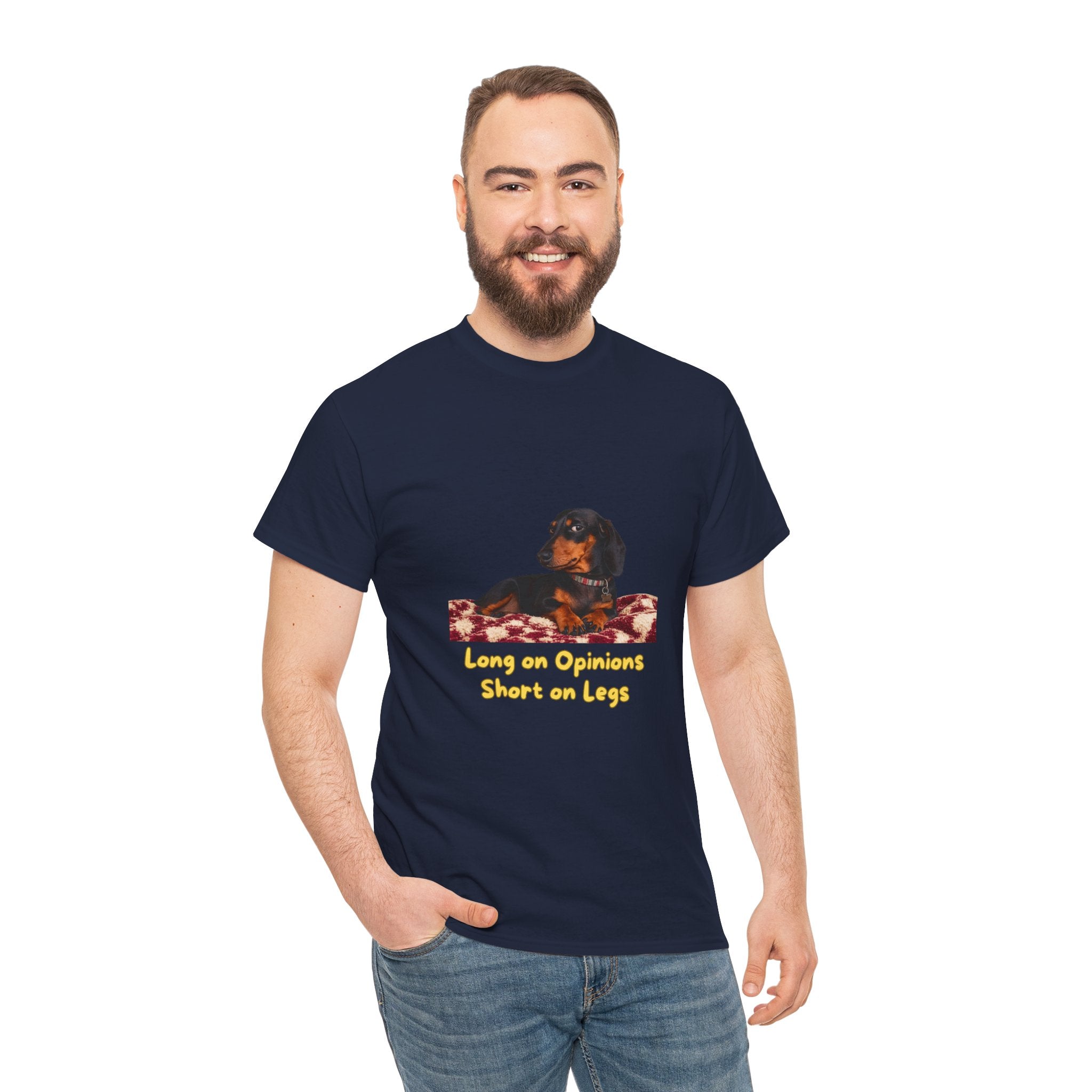 Long on Opinions Short on Legs T-Shirt – Funny Dachshund Sausage Dog Quote | Wiener Dog Attitude Graphic Tee