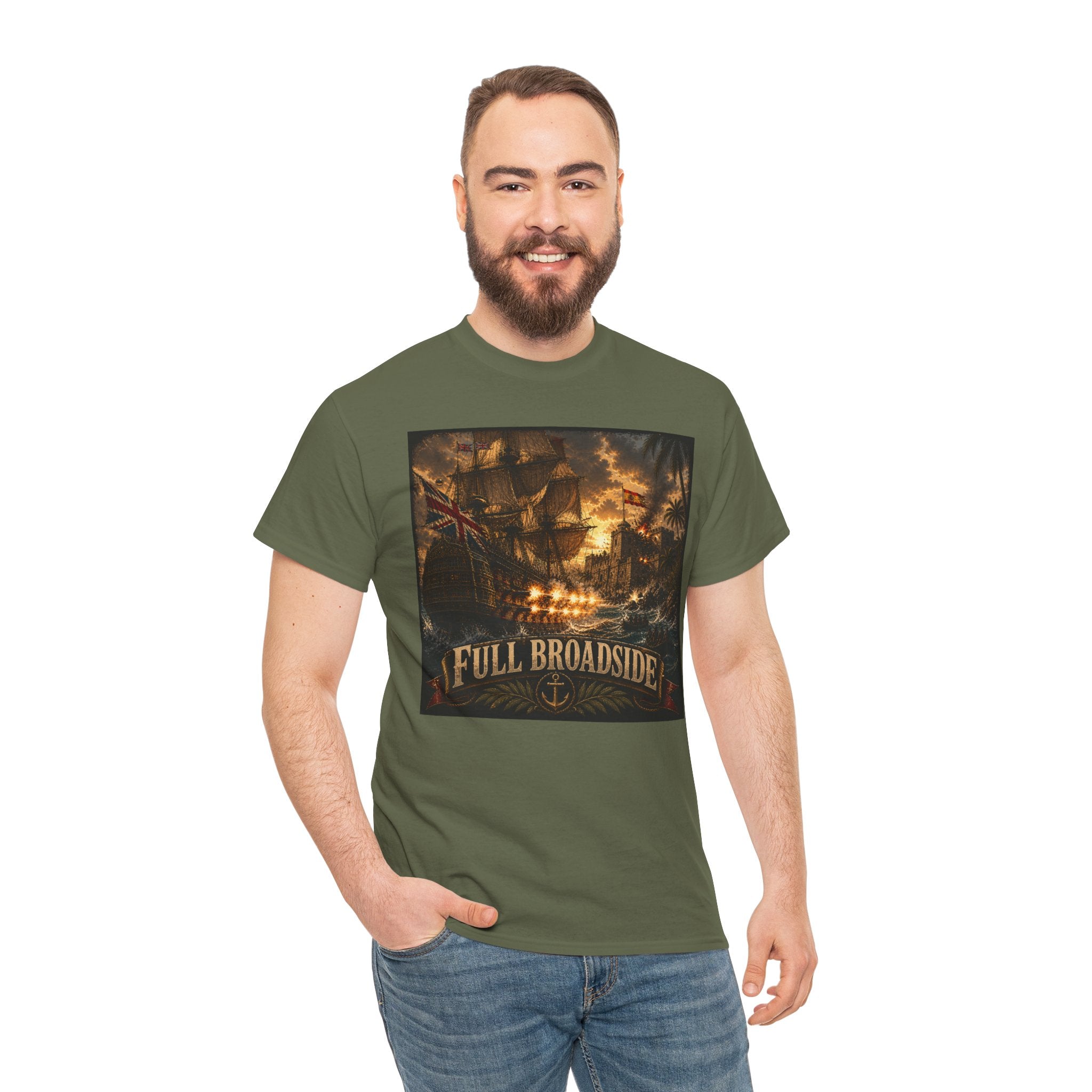 Full Broadside T-Shirt | Tall Ship Cannon Battle Graphic Tee | Age of Sail Naval History Shirt
