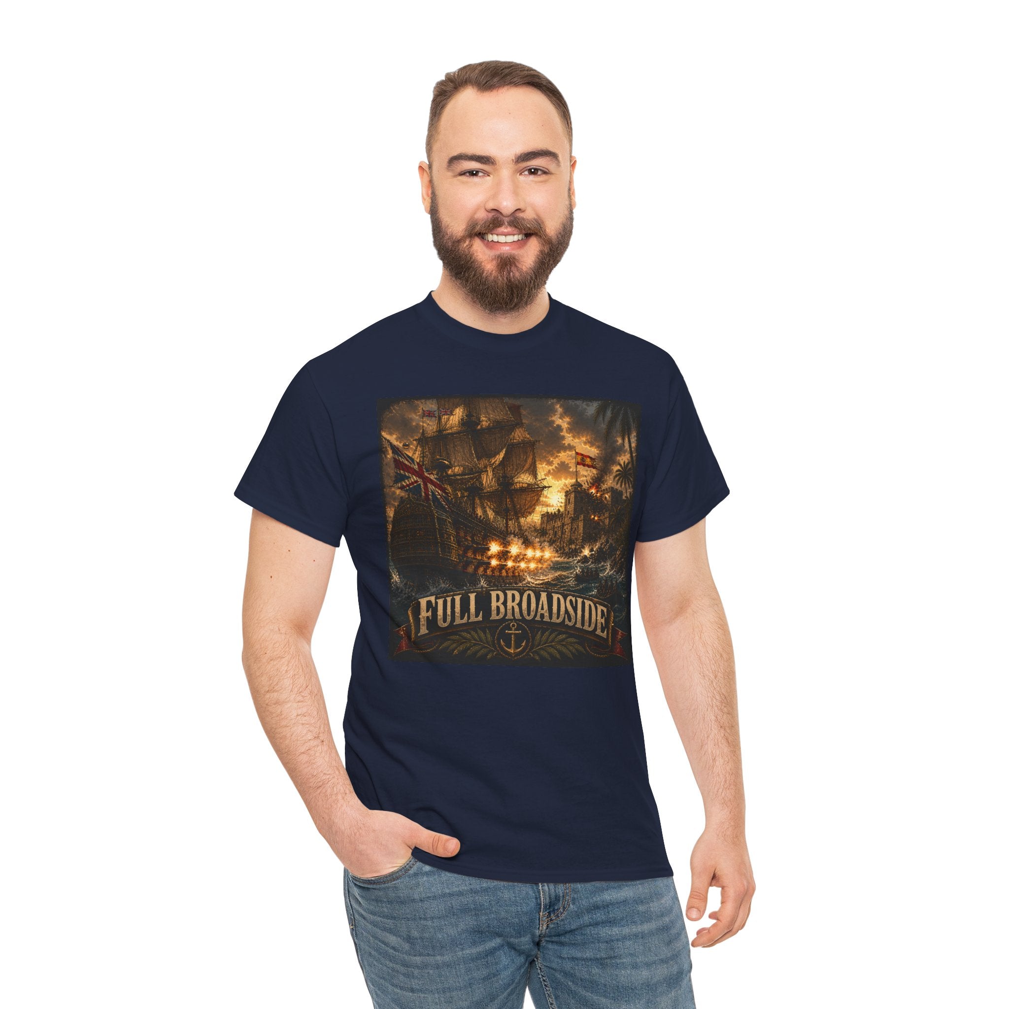 Full Broadside T-Shirt | Tall Ship Cannon Battle Graphic Tee | Age of Sail Naval History Shirt