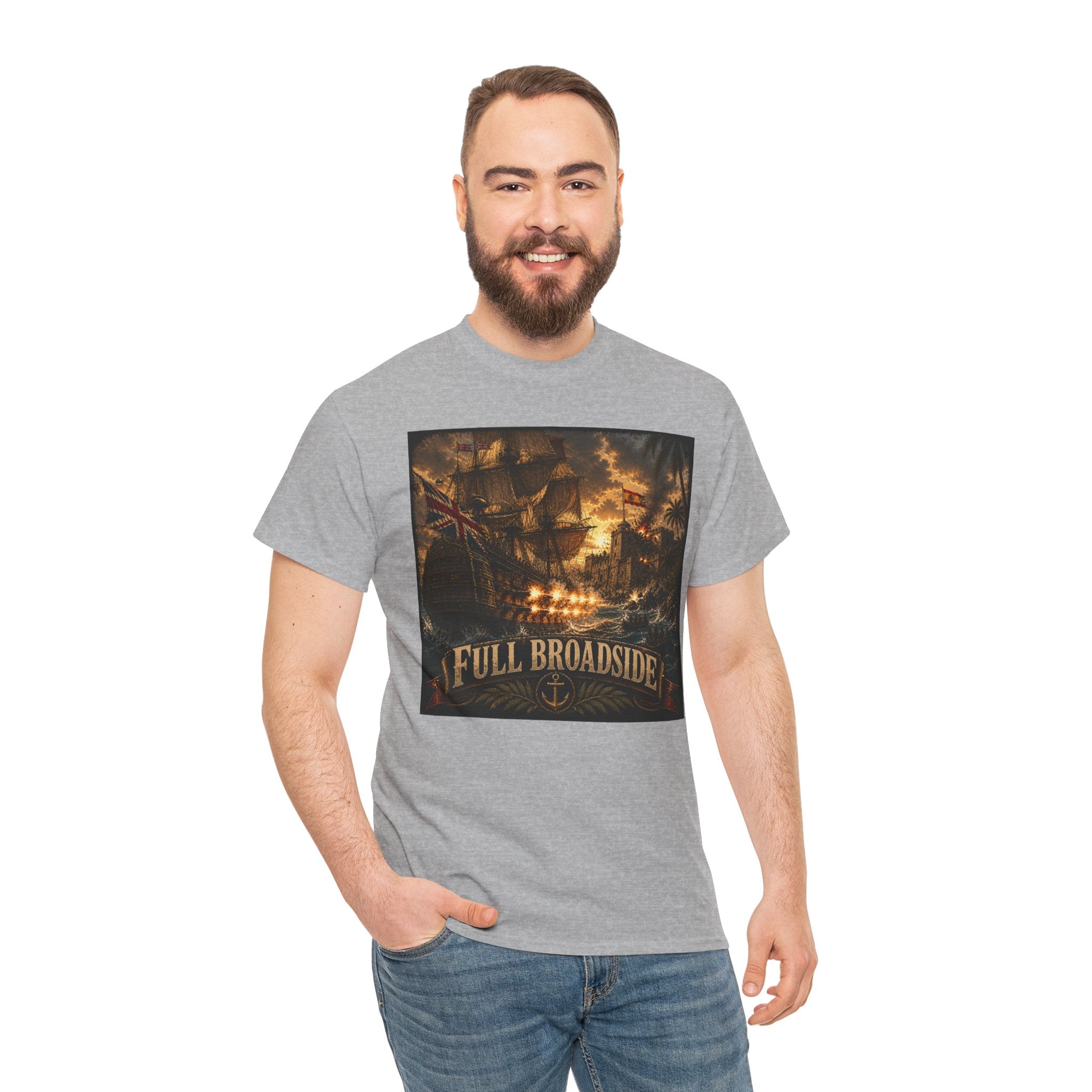 Full Broadside T-Shirt | Tall Ship Cannon Battle Graphic Tee | Age of Sail Naval History Shirt