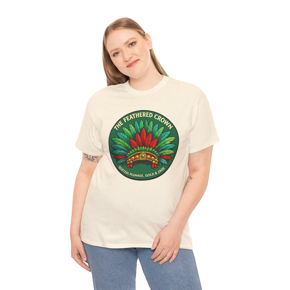 The Feathered Crown T-Shirt – Aztec Quetzal Feather Headdress Tee