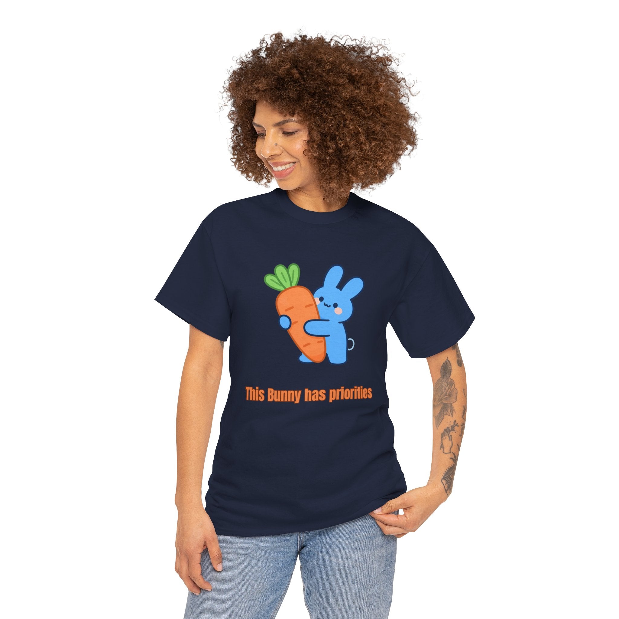 Bunny Carrot Hug – Cute Kawaii Blue Rabbit Cartoon Graphic T-Shirt - This carrot is mine. I found it. I am keeping it. Goodbye.