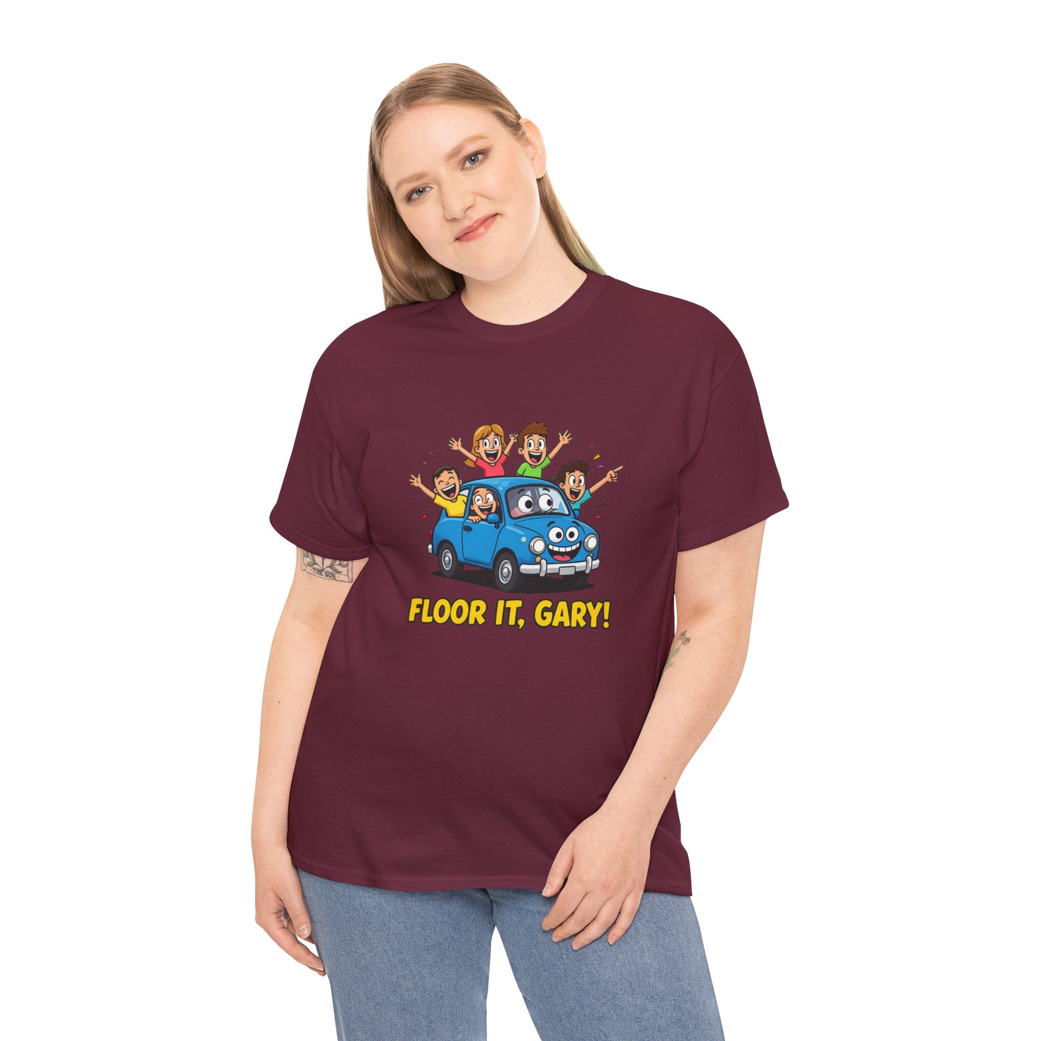 Floor It Gary T-Shirt – Funny Family Car Road Trip Cartoon | Personalised Name Driving Humour Graphic Tee