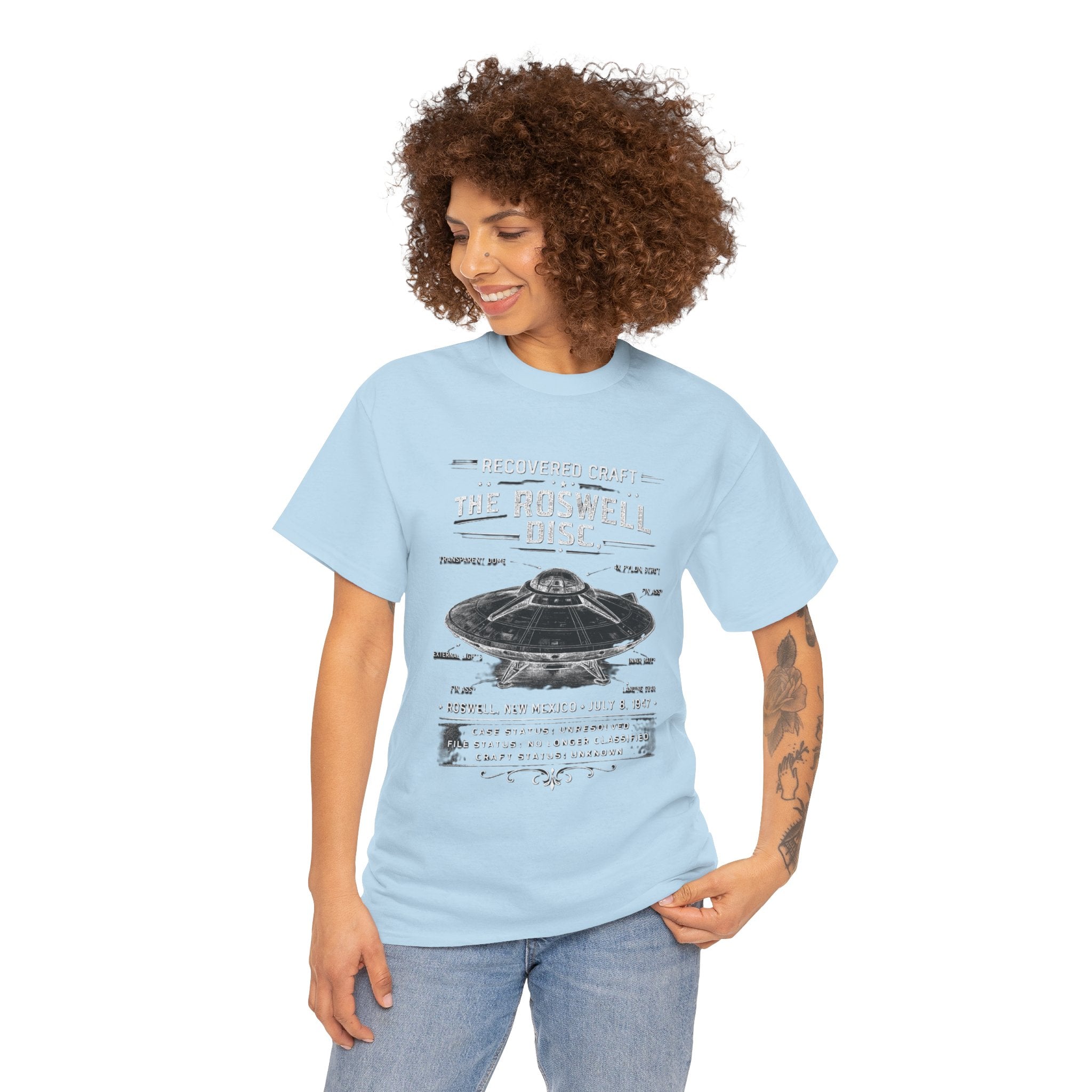 The Roswell Disc – 1947 Recovered Craft Technical Field Illustration Vintage UFO Graphic T-Shirt