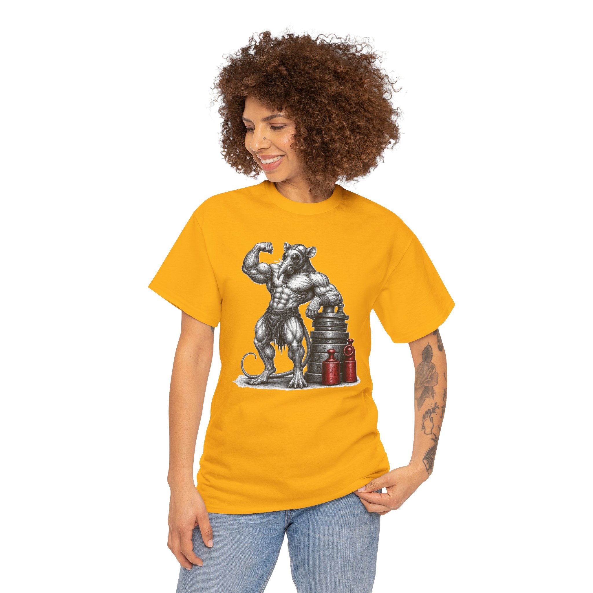 Plague Doctor Gym Rat T-Shirt | Bodybuilder Rat Illustration Tee