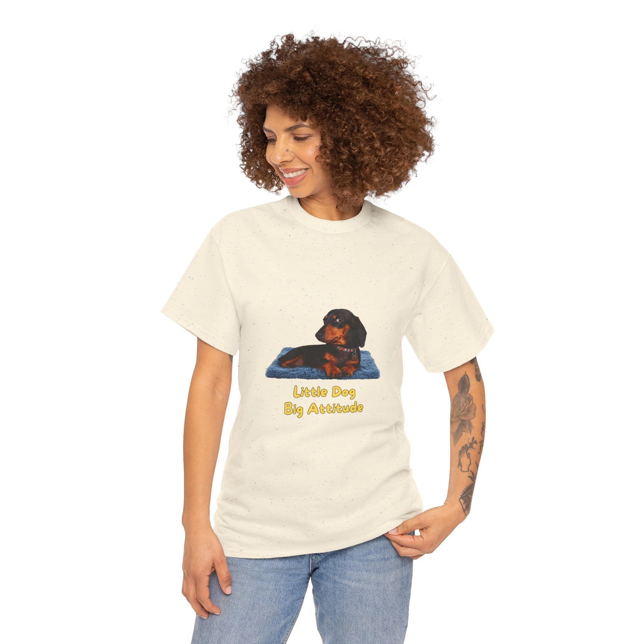 Little Dog Big Attitude T-Shirt – Funny Dachshund Small Dog Side Eye | Sausage Dog Wiener Dog Graphic Tee