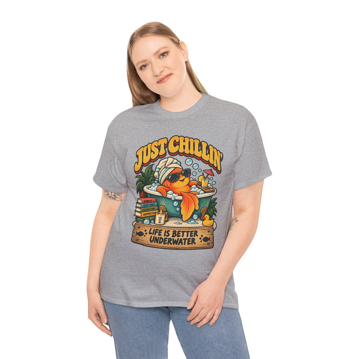 Just Chillin' Goldfish Bubble Bath T-Shirt – Funny Spa Day Fish Tee