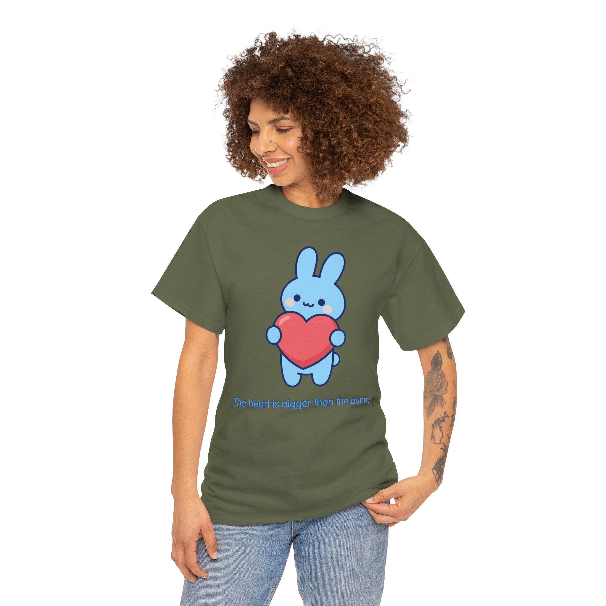 The Heart Is Bigger Than the Bunny T-Shirt | Cute Blue Bunny Love Tee | Kids & Family Kawaii Graphic T-Shirt