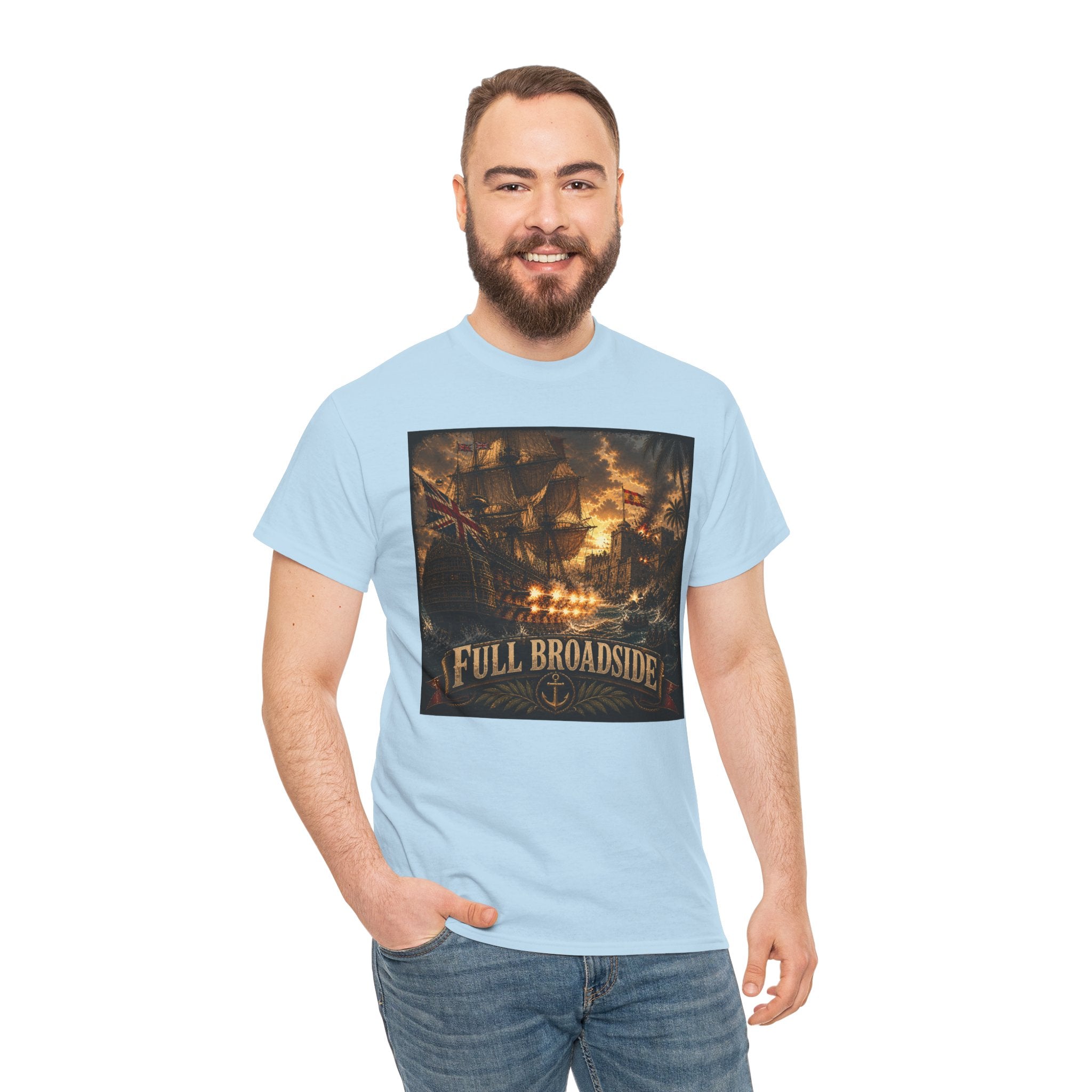 Full Broadside T-Shirt | Tall Ship Cannon Battle Graphic Tee | Age of Sail Naval History Shirt