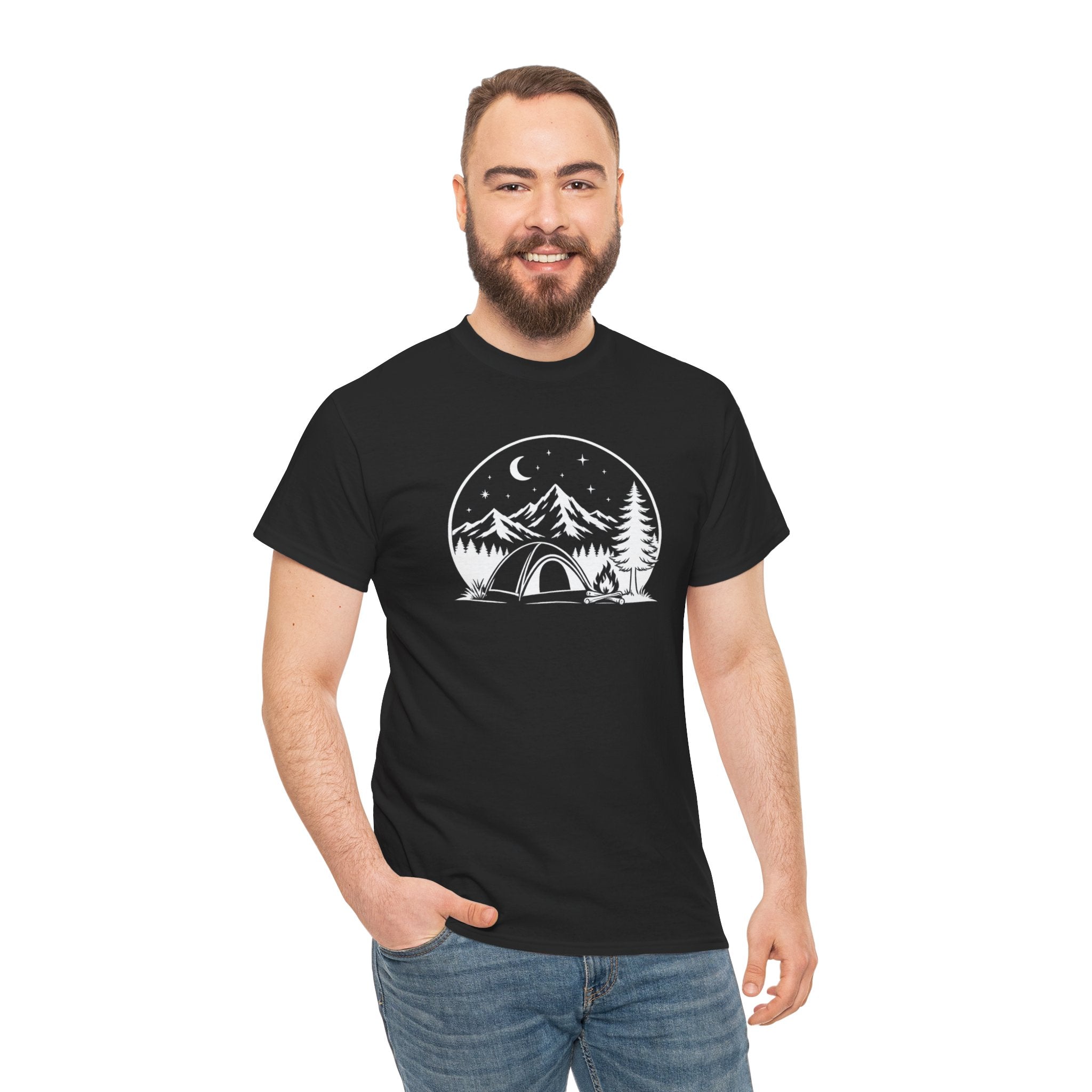 Camping Tent Mountain Tee — Minimal Outdoor Camping T-Shirt