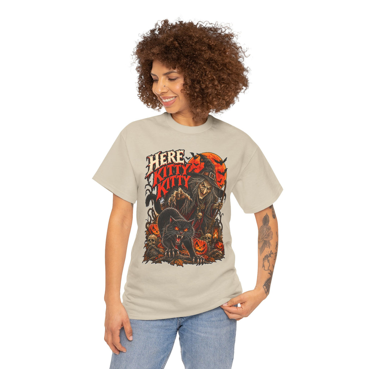 Here Kitty Kitty: Witch and Black Cat Halloween T-Shirt