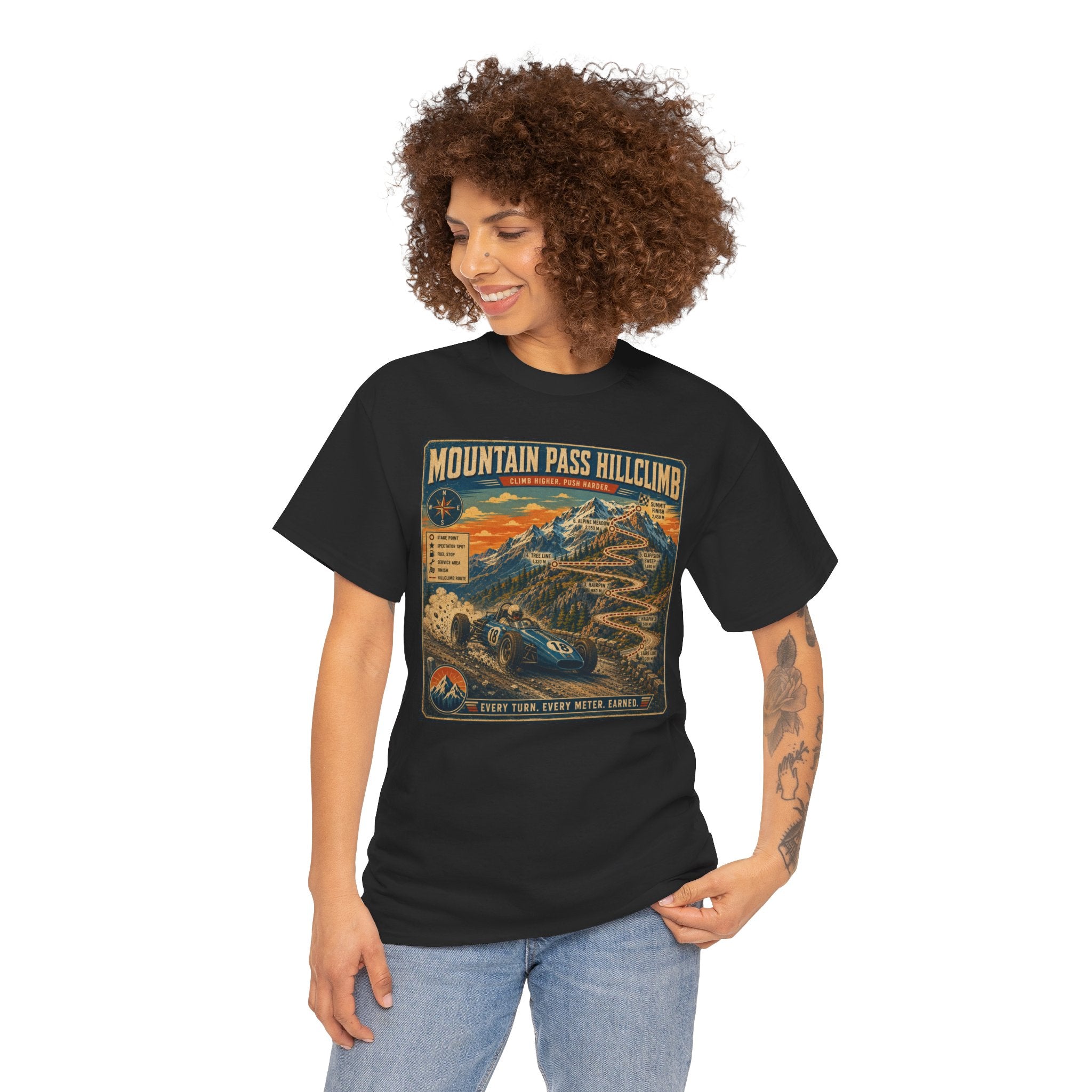 Mountain Pass Hillclimb T-Shirt | Vintage Hillclimb Racing Map Graphic Tee | Classic Open Wheel Racer Shirt | Retro Motorsport Poster Art