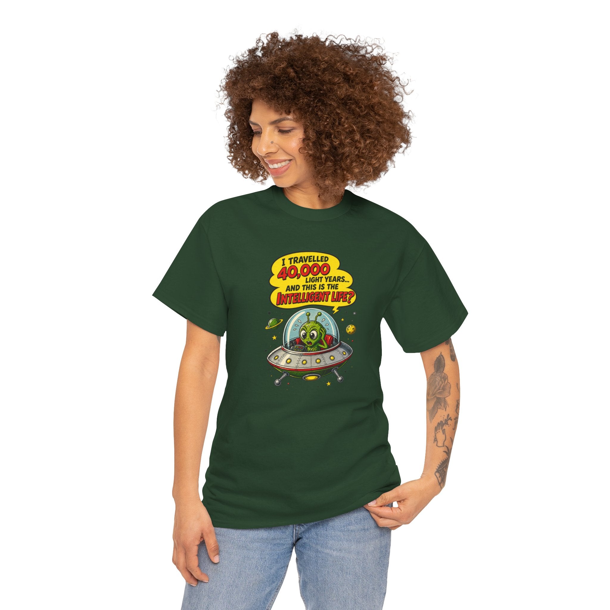 Alien UFO T-Shirt — "I Travelled 10,000 Light Years and This is the Alien’s Life" Graphic Tee