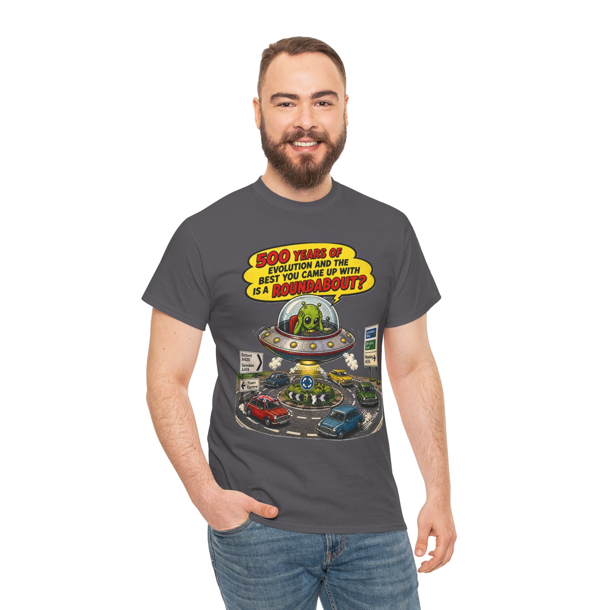 Alien UFO Roundabout T-Shirt — Vintage Comic Space Humor Tee