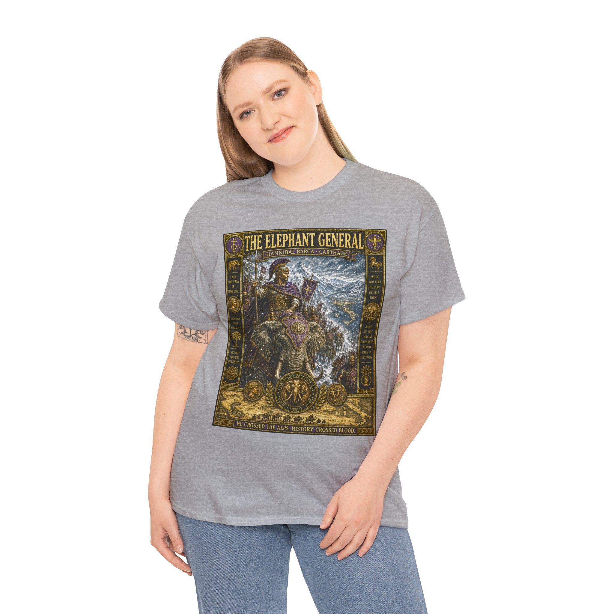 The Elephant General T-Shirt | Hannibal Barca Carthage Graphic Tee | Crossing the Alps Historical Shirt | Ancient Military History Art