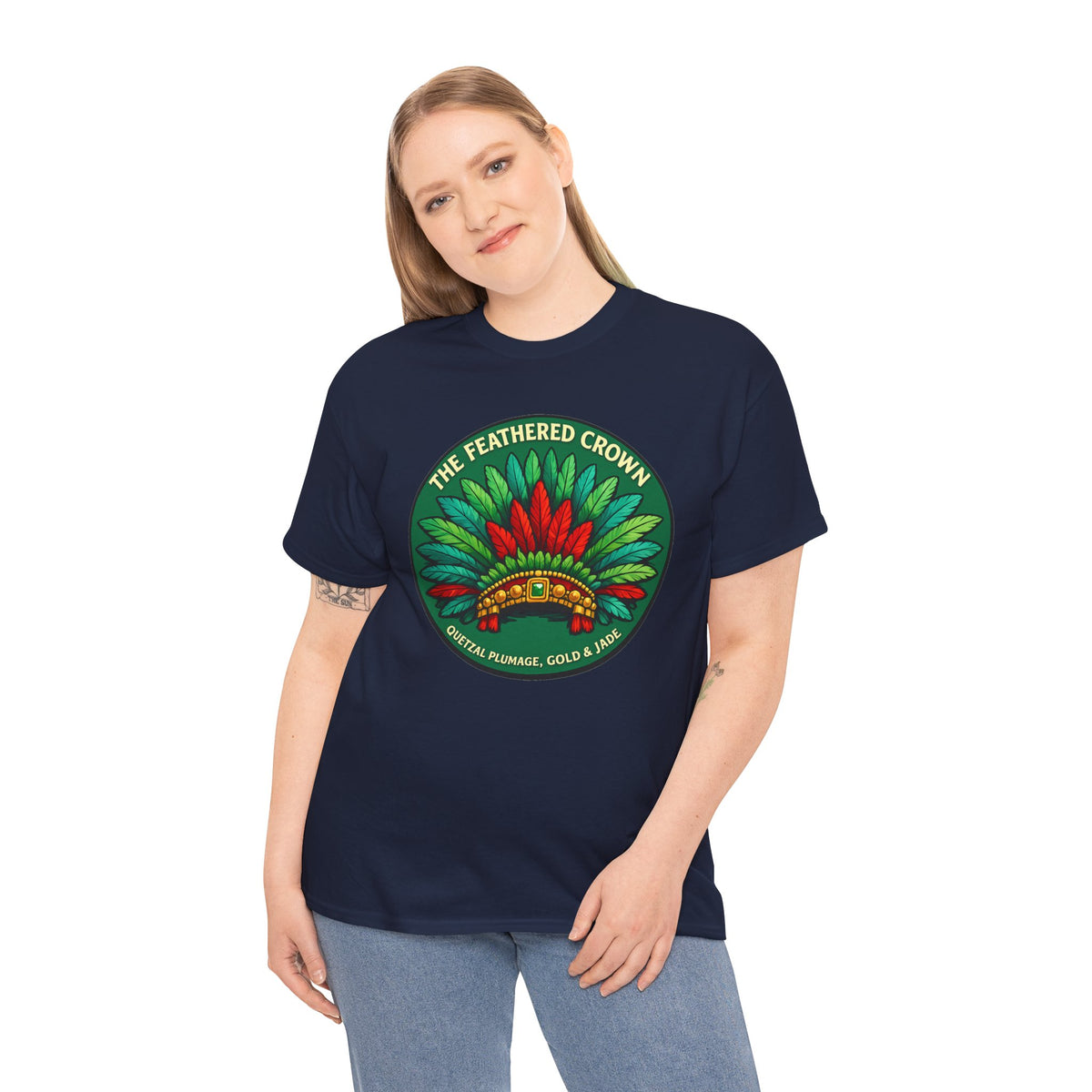 The Feathered Crown T-Shirt – Aztec Quetzal Feather Headdress Tee