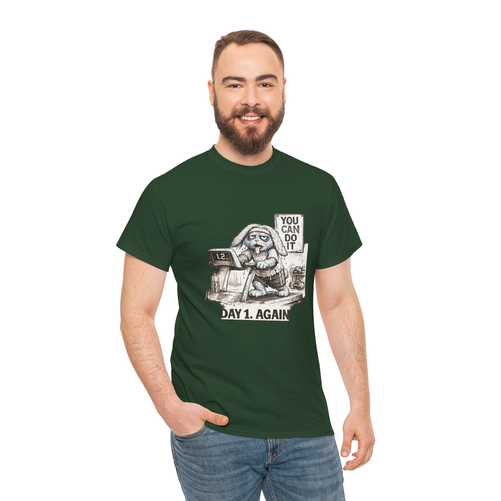 T-Shirt — “Day 1, Again” Motivational Sloth Tee (You Can Do It)
