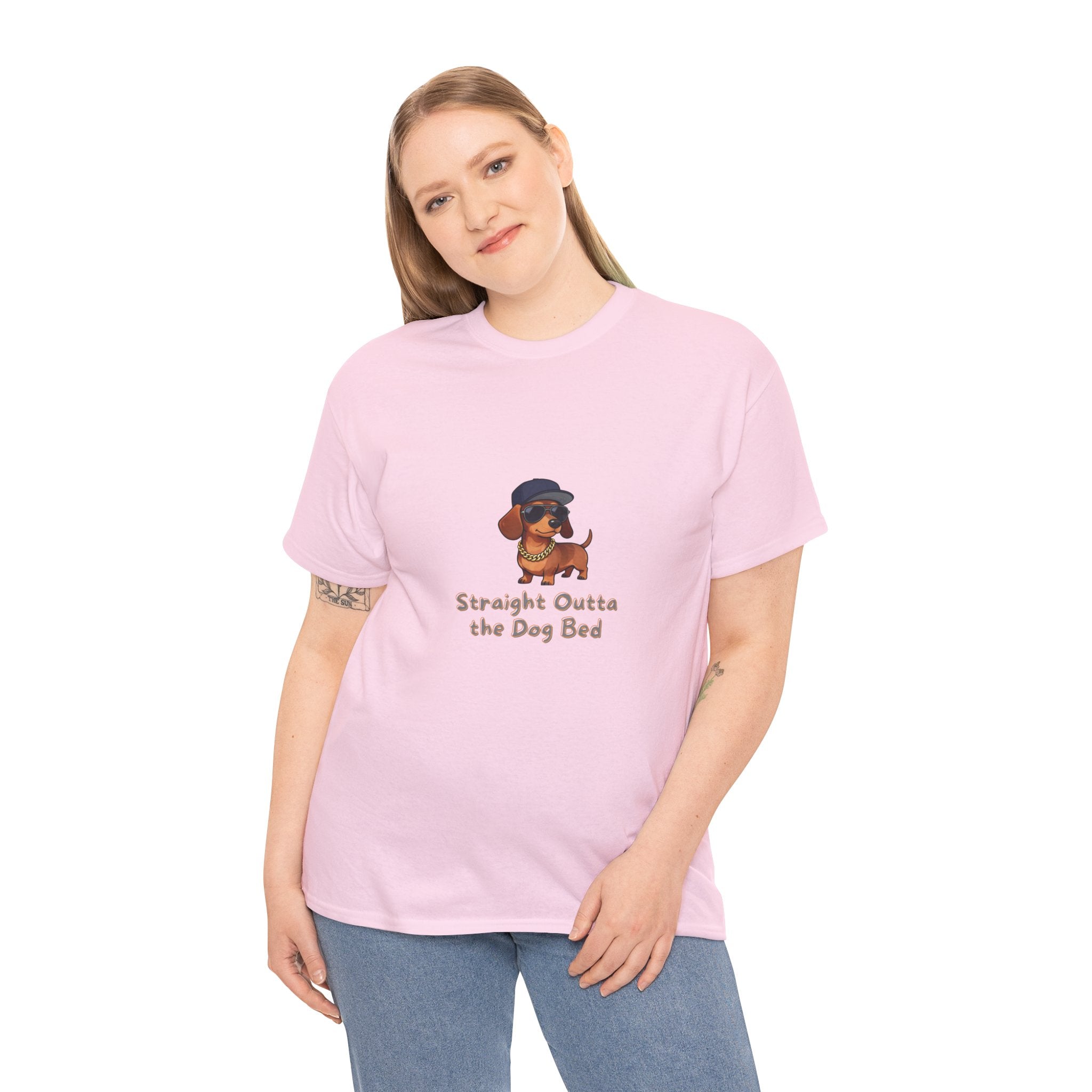 Straight Outta the Dog Bed T-Shirt – Funny Dachshund Hip Hop Parody Gold Chain | Sausage Dog Rap Culture Graphic Tee