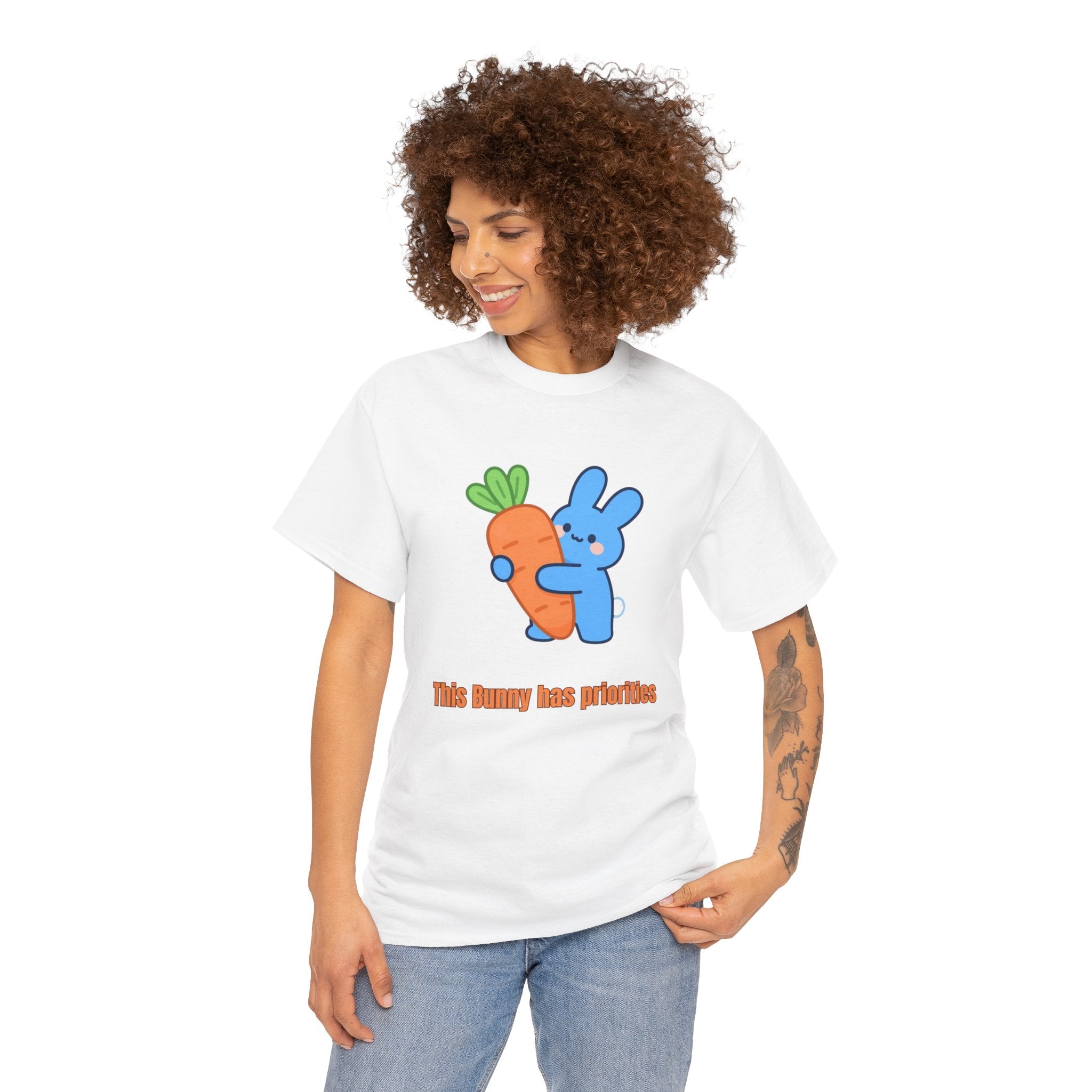Bunny Carrot Hug – Cute Kawaii Blue Rabbit Cartoon Graphic T-Shirt - This carrot is mine. I found it. I am keeping it. Goodbye.