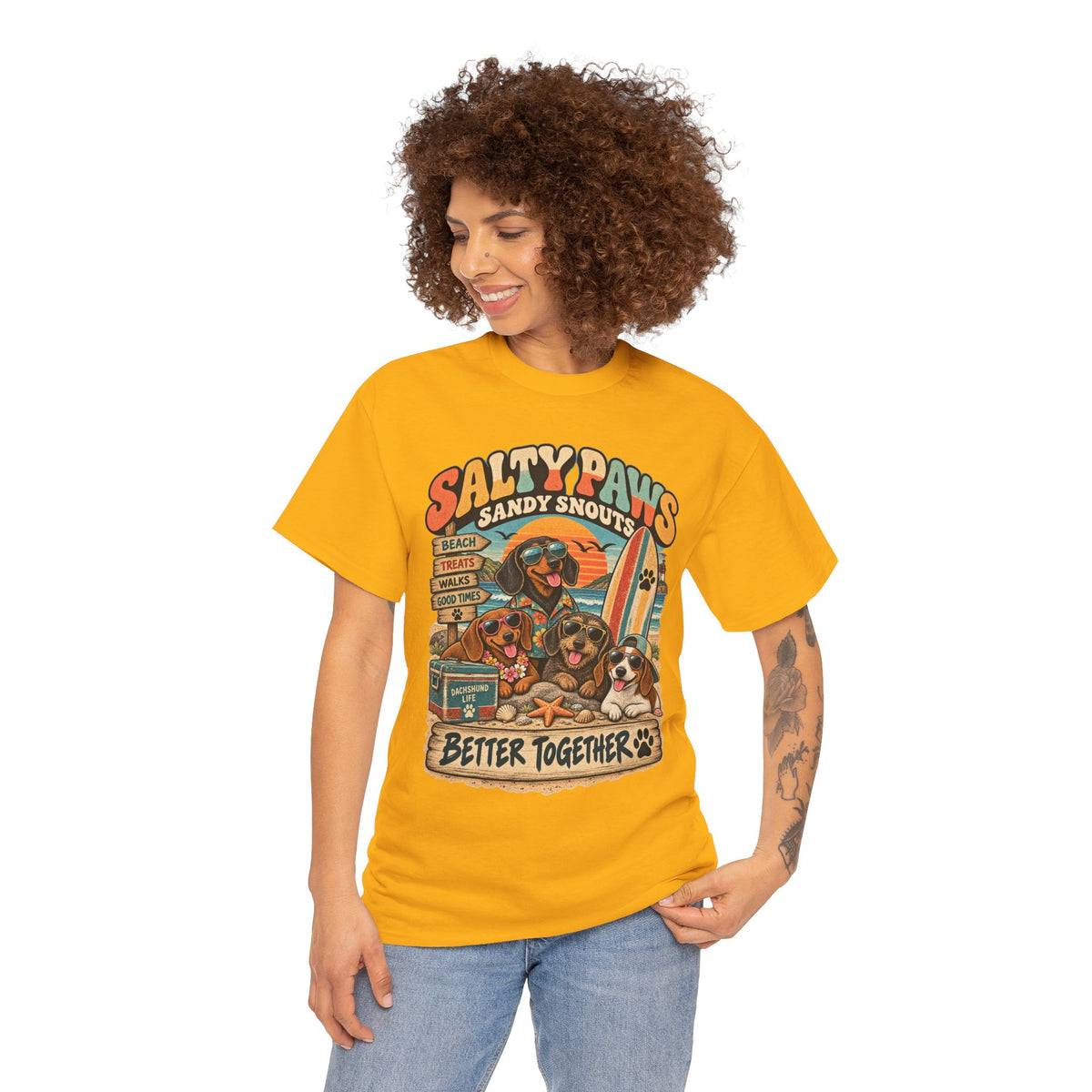 Salty Paws Sandy Snouts Dachshund Beach T-Shirt