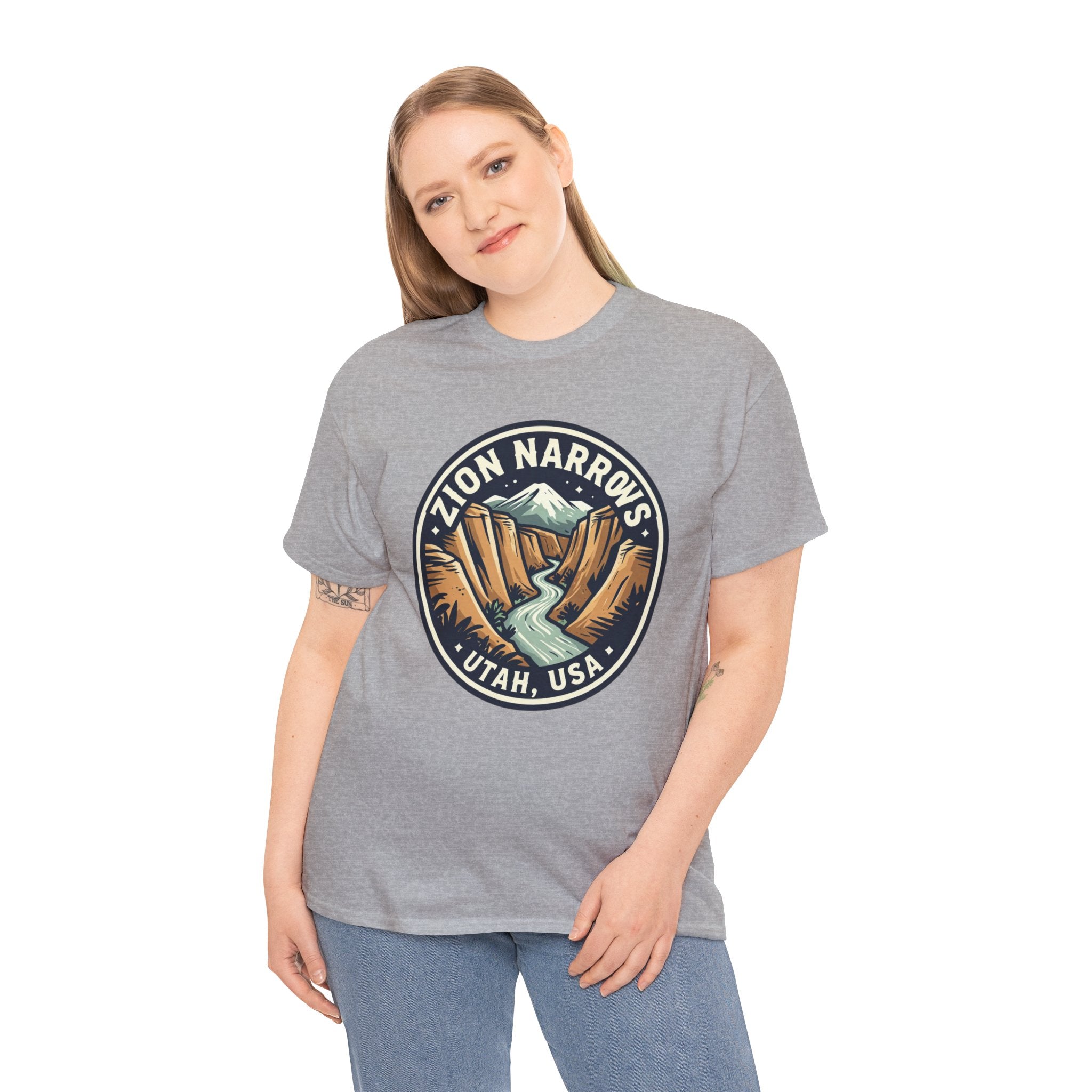 Zion Narrows Utah River Badge Tee — National Park Hiking T‑Shirt