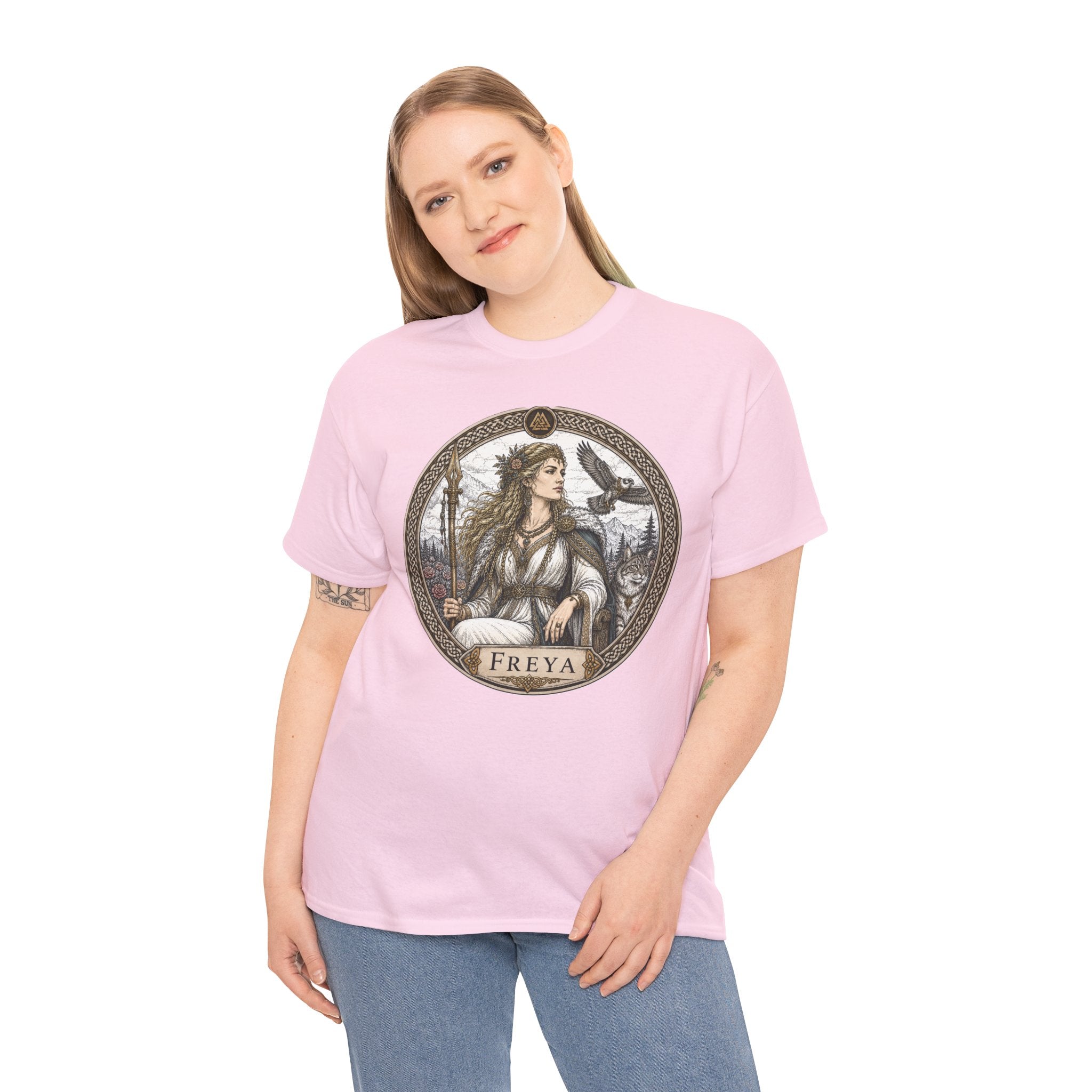 Freya Norse Mythology T-Shirt — Viking Goddess of War Love Falcon Valknut