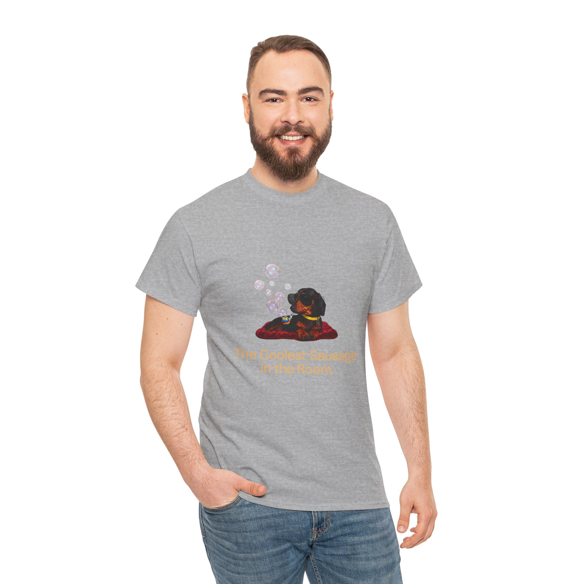The Coolest Sausage in the Room T-Shirt – Funny Dachshund Sunglasses Bubble Pipe | Sausage Dog Wiener Dog Graphic Tee