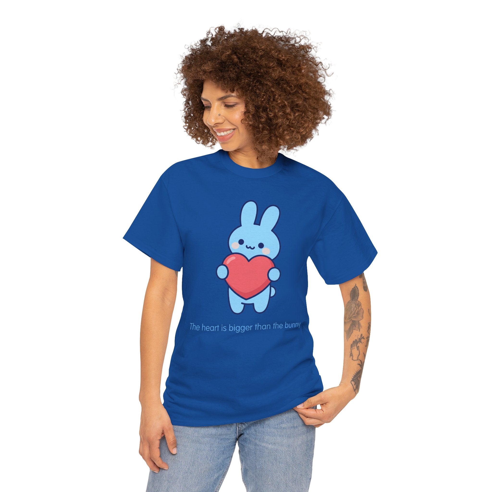The Heart Is Bigger Than the Bunny T-Shirt | Cute Blue Bunny Love Tee | Kids & Family Kawaii Graphic T-Shirt