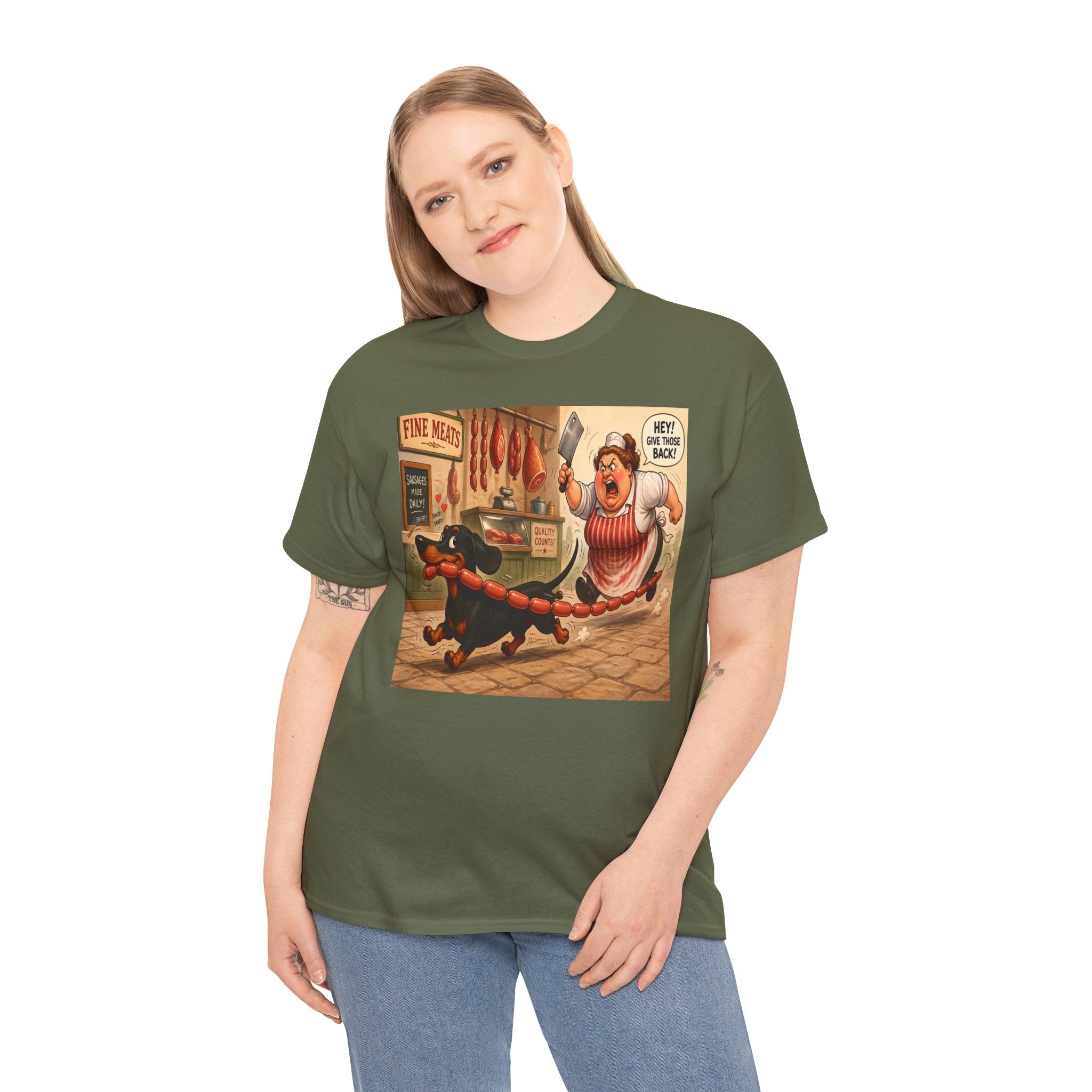 Vintage Dachshund Sausage Run T-Shirt — Retro Funny Dog Illustration Tee