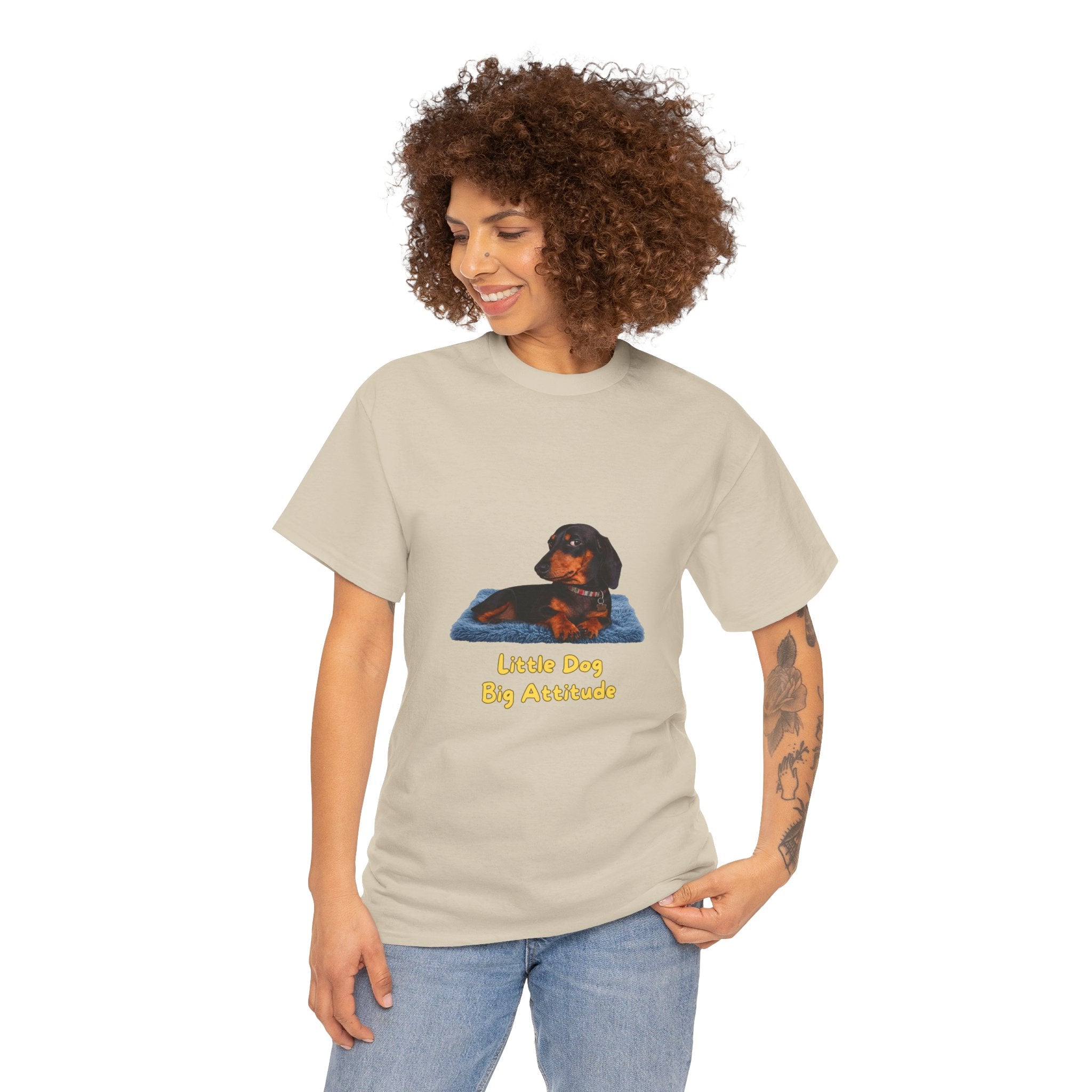 Little Dog Big Attitude T-Shirt – Funny Dachshund Small Dog Side Eye | Sausage Dog Wiener Dog Graphic Tee