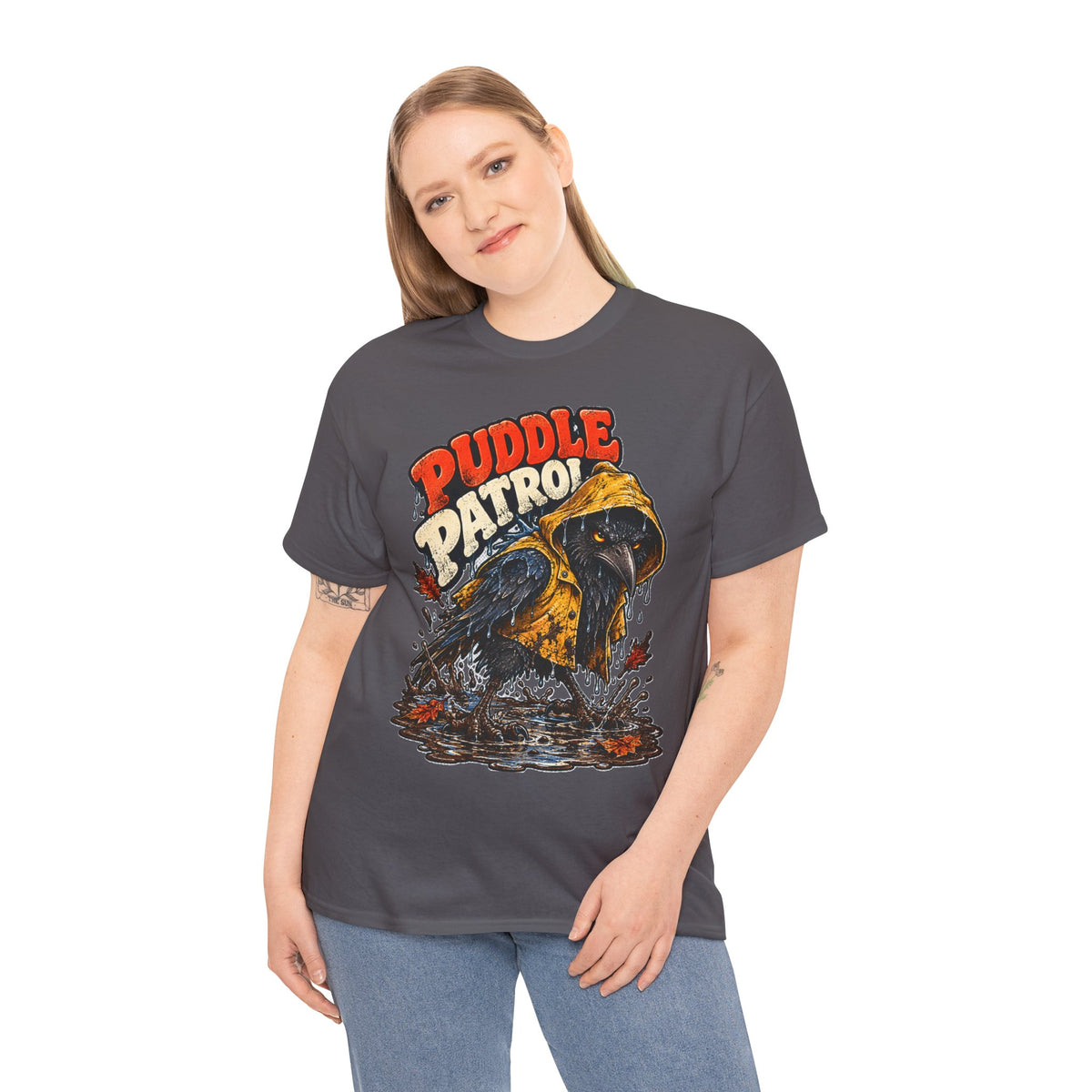 Puddle Patrol: Grumpy Crow in a Raincoat T-Shirt