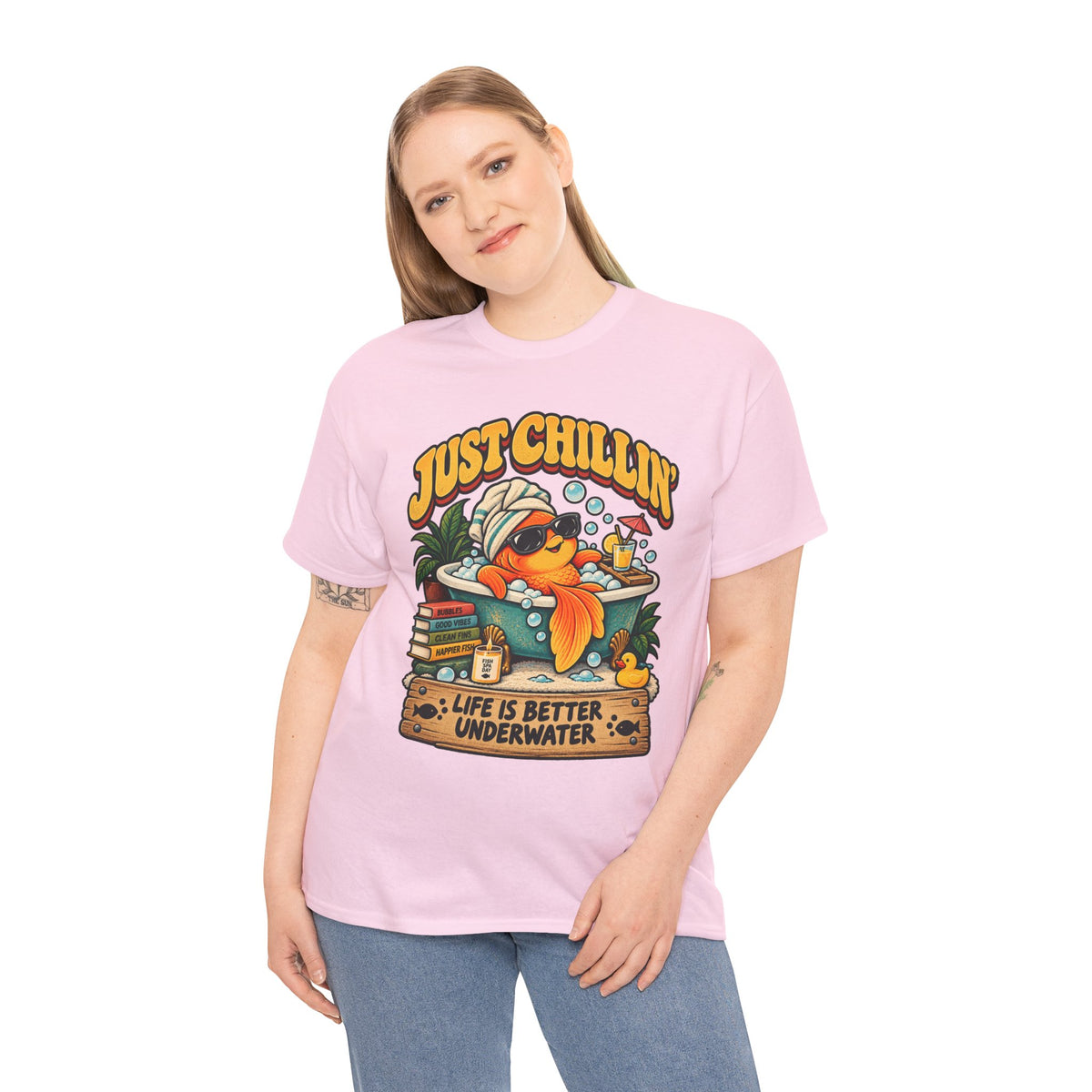 Just Chillin' Goldfish Bubble Bath T-Shirt – Funny Spa Day Fish Tee