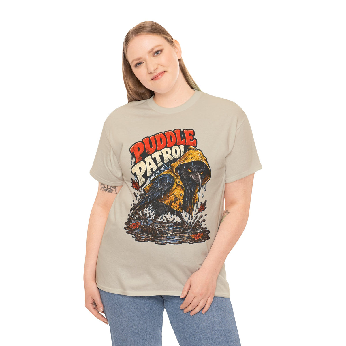 Puddle Patrol: Grumpy Crow in a Raincoat T-Shirt