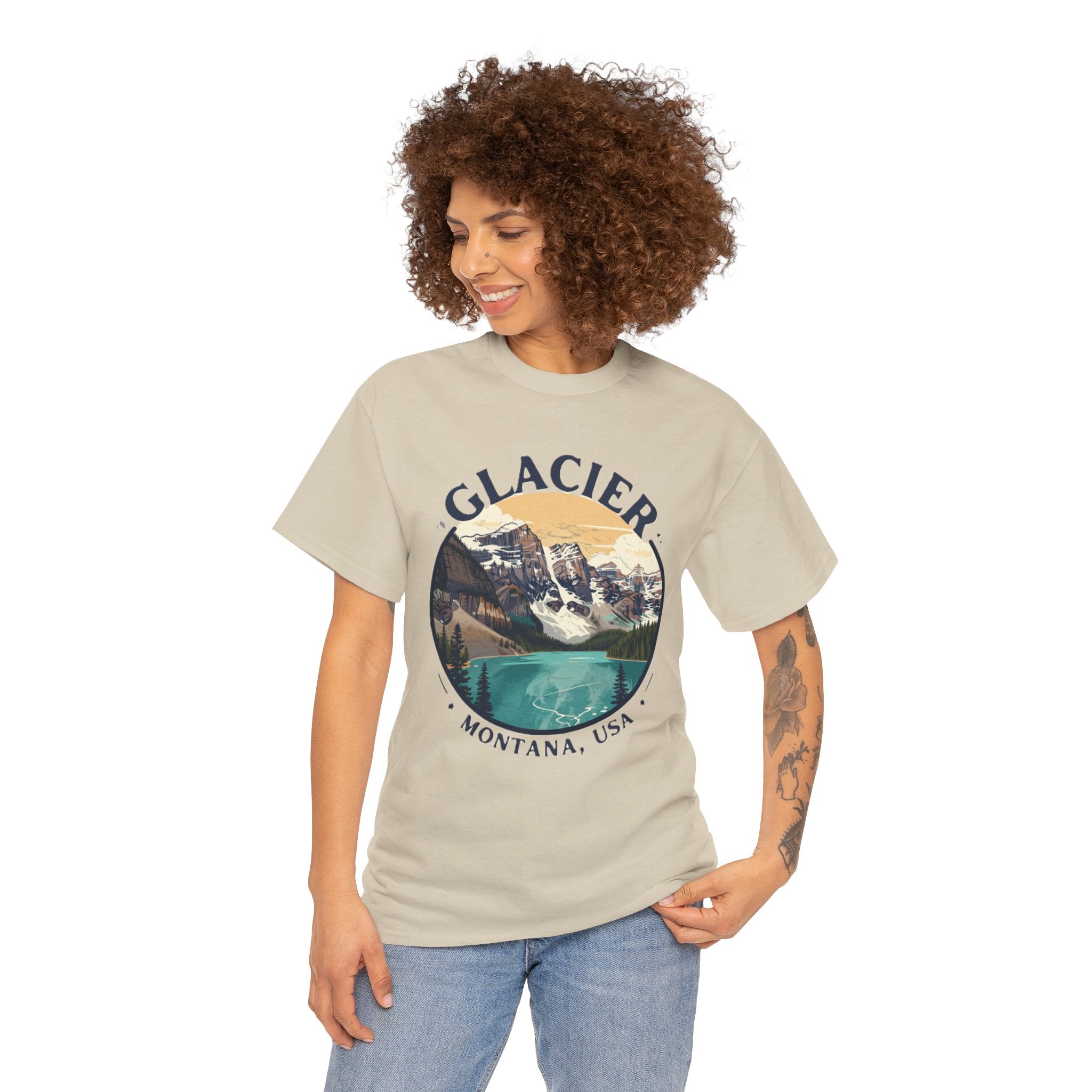 Glacier National Park T-Shirt | Montana USA Hiking Tee | Vintage Mountain Lake Badge Graphic Shirt | Montana Travel Gift