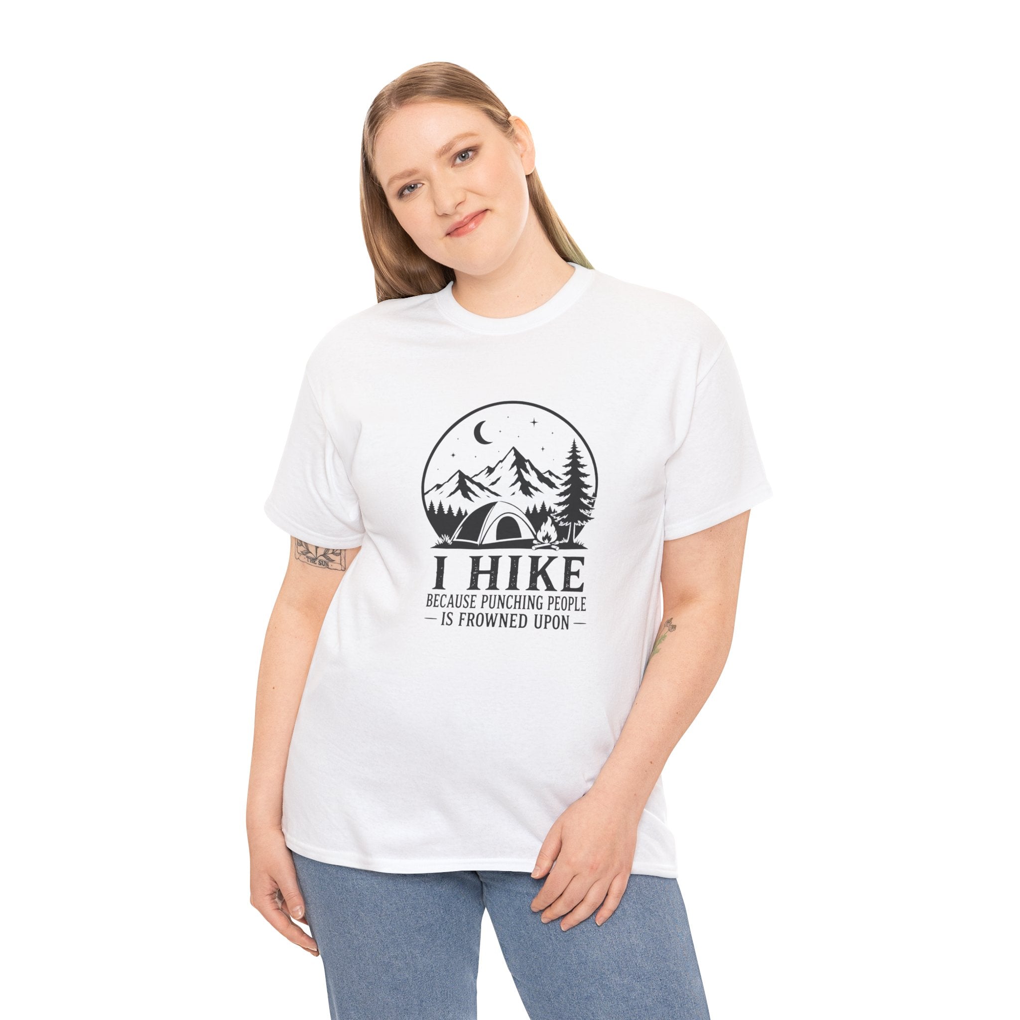 Hiking Graphic T-Shirt — "I Hike Because Punching People Is Frowned Upon" Outdoor Camping Tee