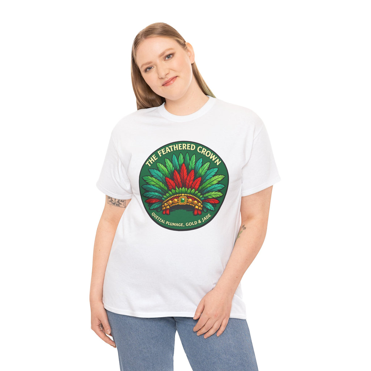 The Feathered Crown T-Shirt – Aztec Quetzal Feather Headdress Tee